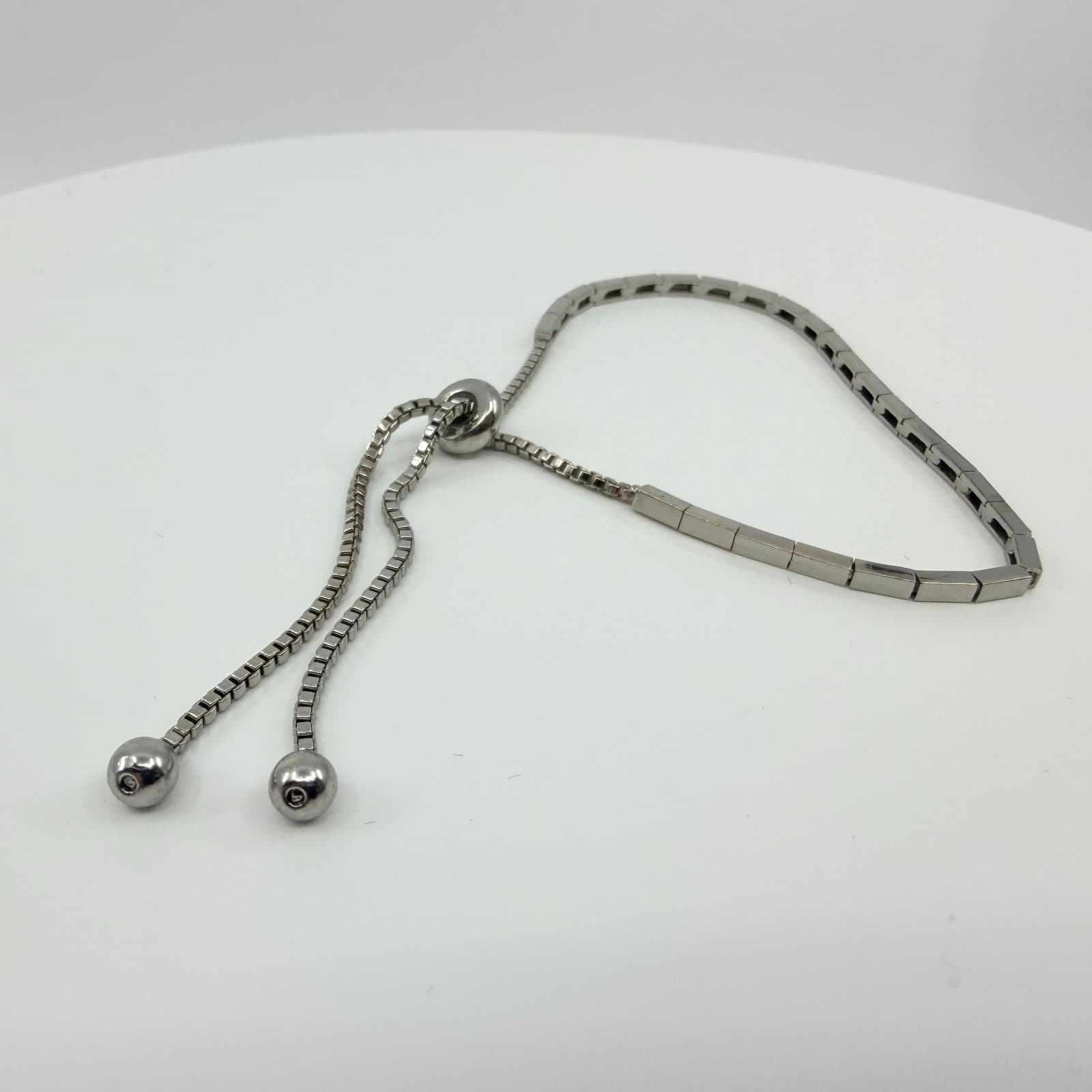 Vintage Gunmetal Tone Box Chain Bolo Bracelet Square Bar Adjustable Minimalist - Thumbnail 2