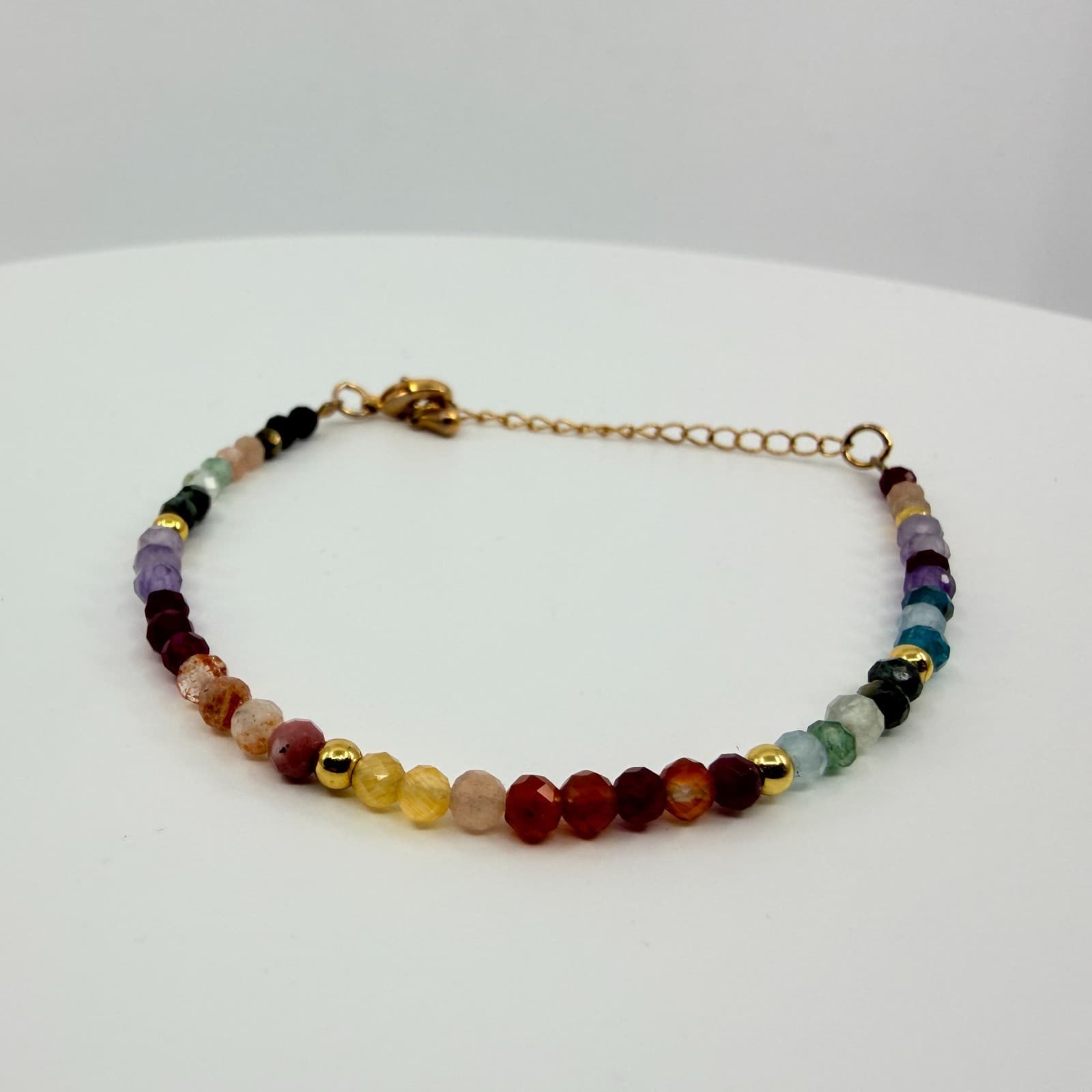 Vintage Gold Tone Multicolor Faceted Rondelle Bead Bracelet Rainbow Minimalist - Thumbnail 2