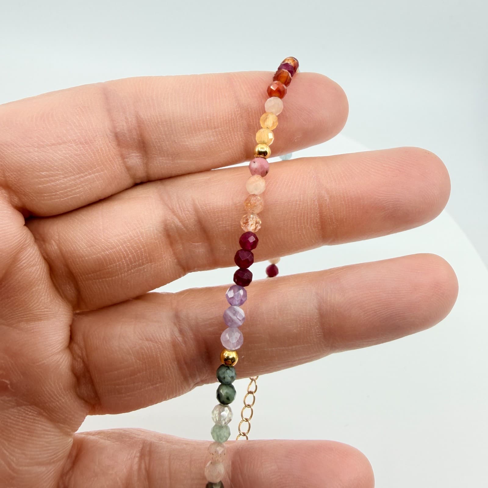 Vintage Gold Tone Multicolor Faceted Rondelle Bead Bracelet Rainbow Minimalist - Thumbnail 6