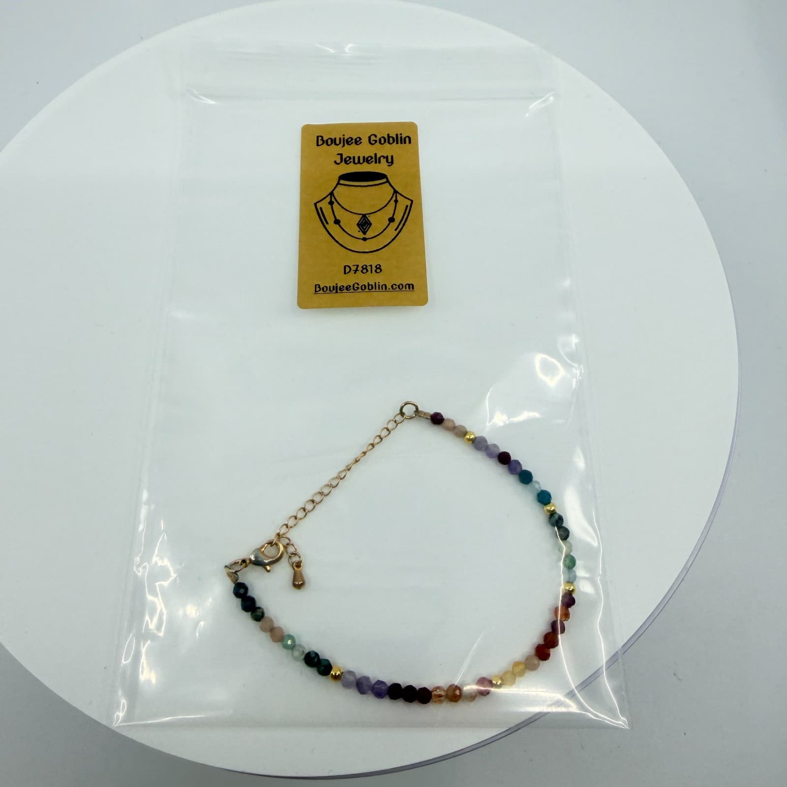 Vintage Gold Tone Multicolor Faceted Rondelle Bead Bracelet Rainbow Minimalist - Thumbnail 8