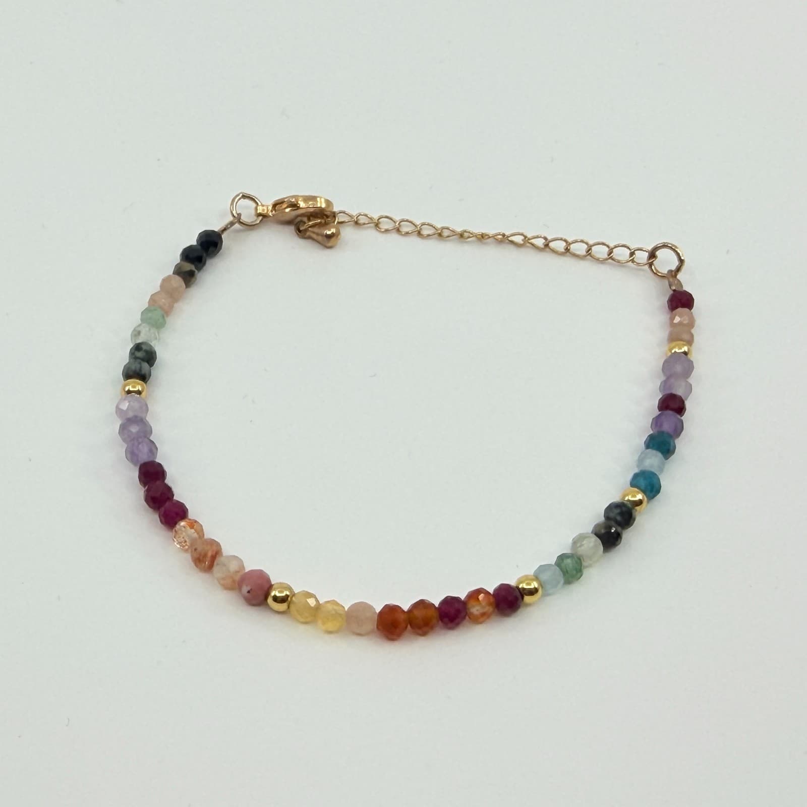 Vintage Gold Tone Multicolor Faceted Rondelle Bead Bracelet Rainbow Minimalist - Thumbnail 4