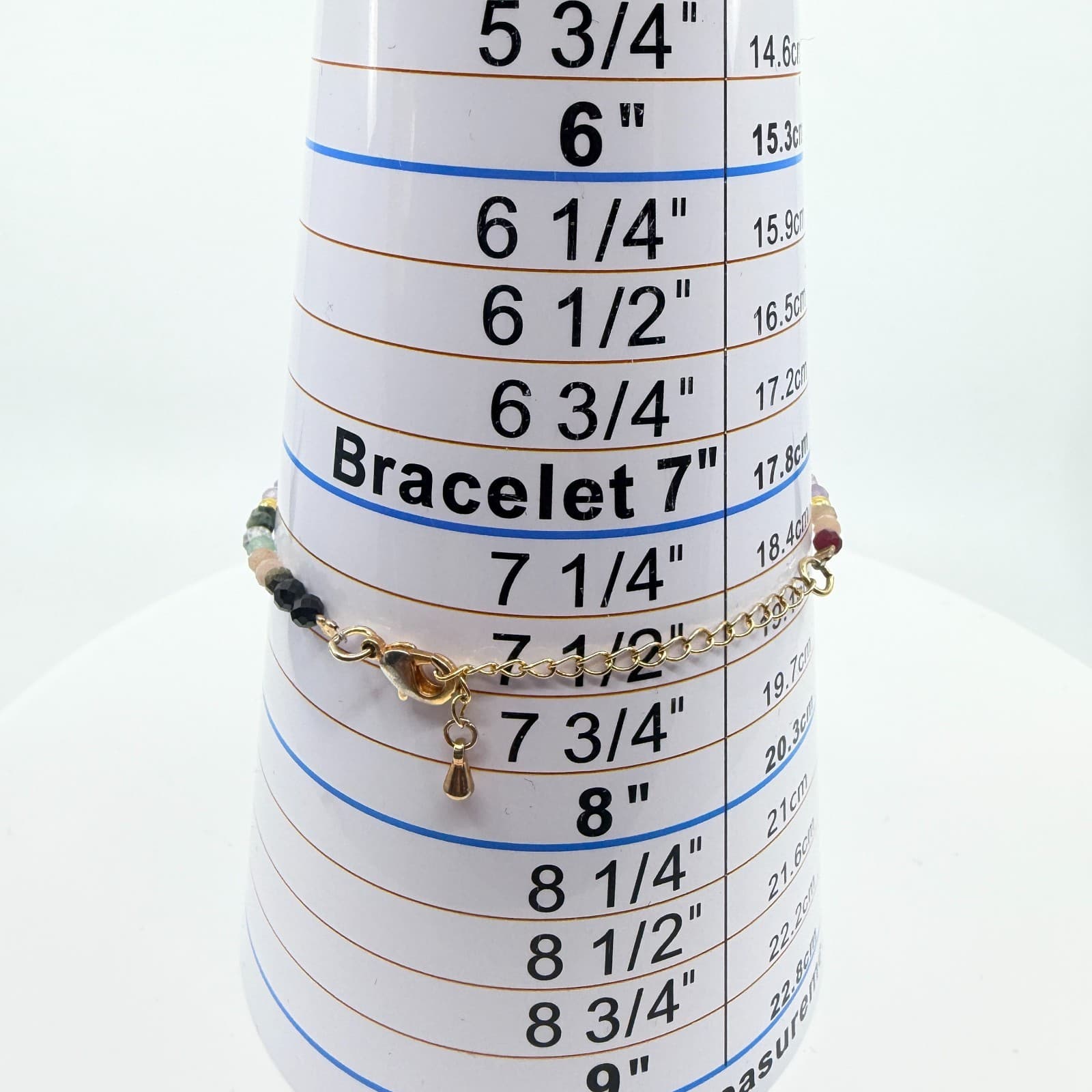 Vintage Gold Tone Multicolor Faceted Rondelle Bead Bracelet Rainbow Minimalist - Thumbnail 7
