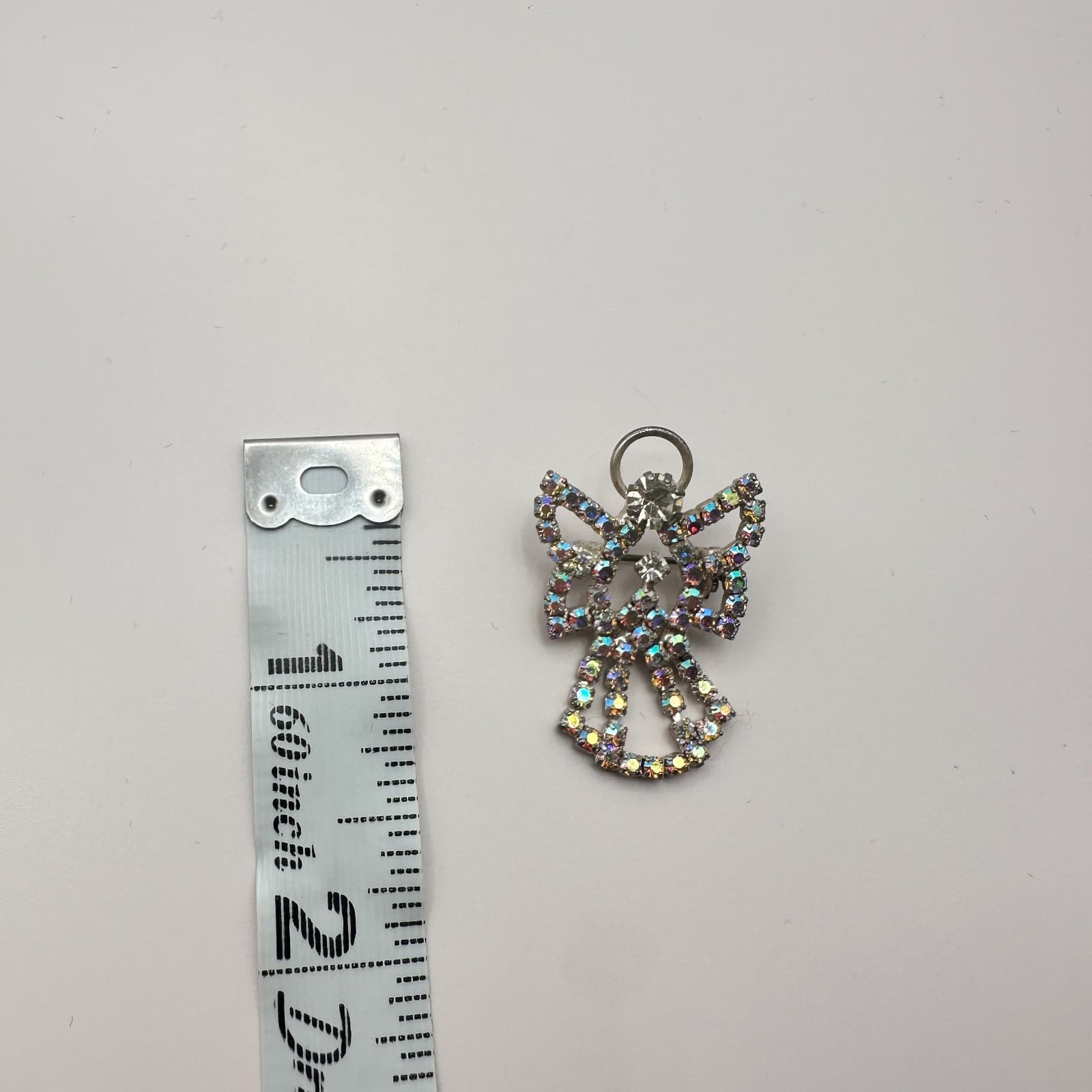 Vintage 90s Silver Tone Angel Brooch Pin Aurora Borealis Glass Fashion Jewelry - Thumbnail 8