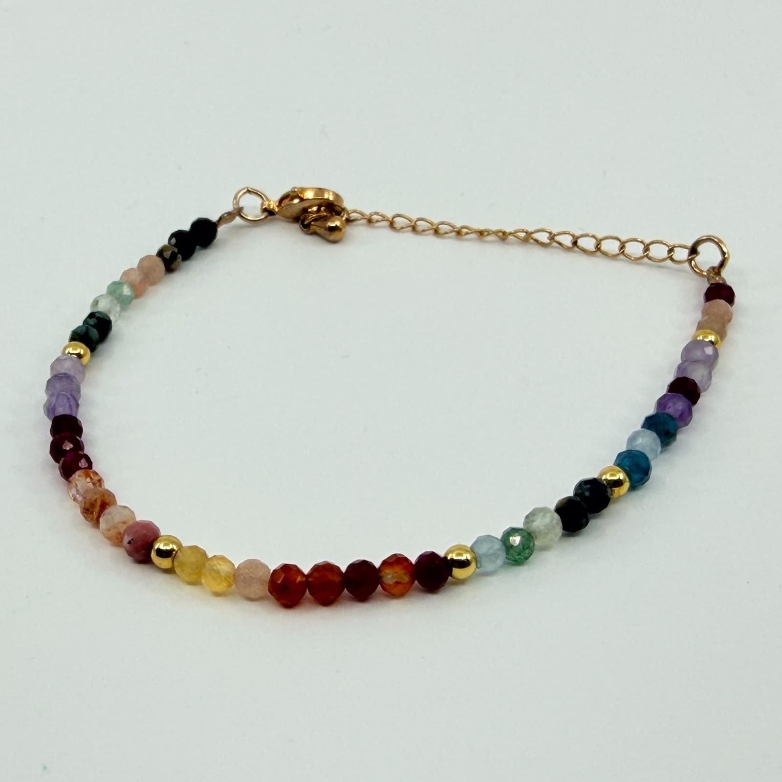 Vintage Gold Tone Multicolor Faceted Rondelle Bead Bracelet Rainbow Minimalist - Thumbnail 5