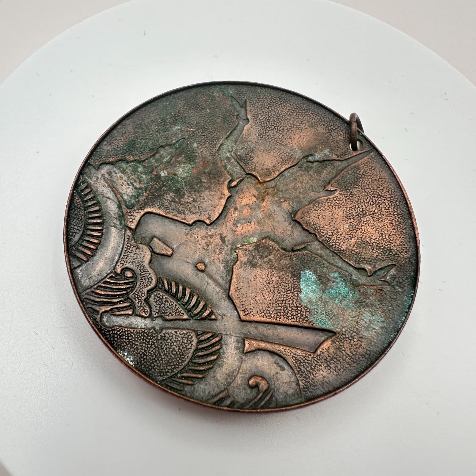 Vintage Y2K Copper Tone Siamese Dancer Apsara Round Pendant Unisex Jewelry - Thumbnail 6