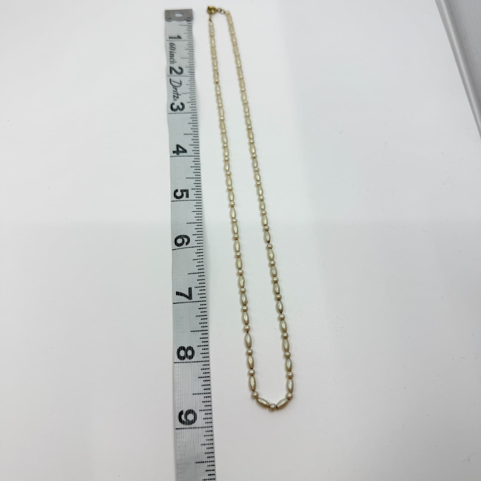 Vintage Faux Pearl Strand Necklace Rice Bead Bar Cream Off White Classic Retro - Thumbnail 8