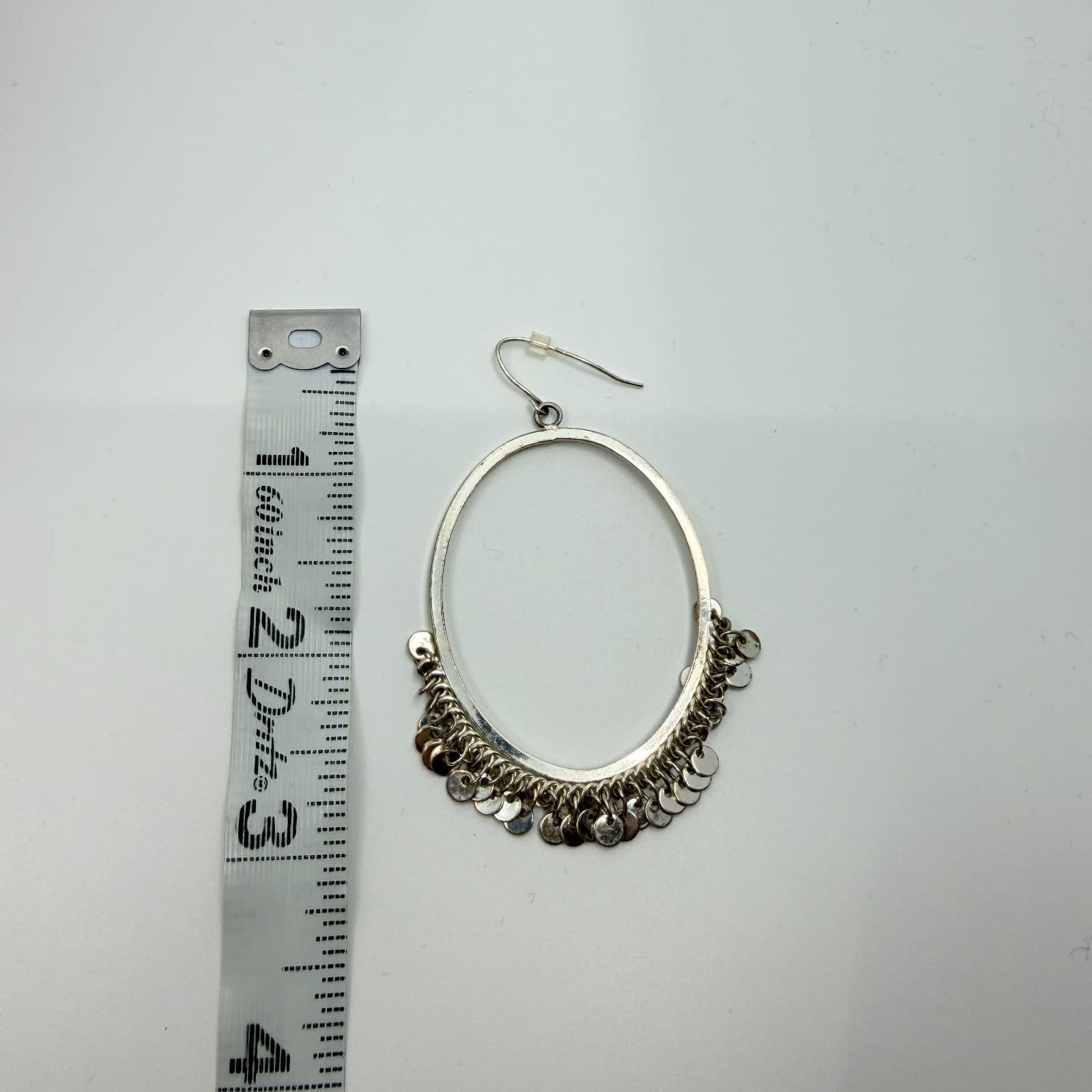 Vintage Silver Tone Large Hoop Earrings Dangle Coin Shimmer Fringe Statement 90s - Thumbnail 8