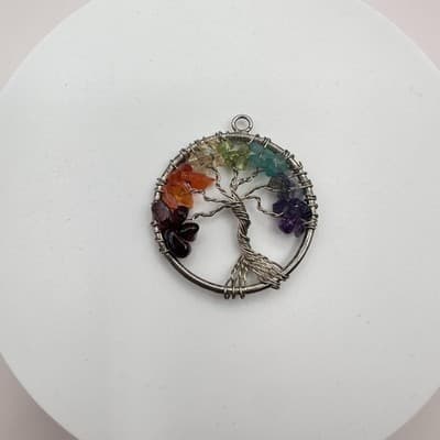 Vintage 90s Silver Tone Tree of Life Pendant Beaded Women's Classic Jewelry - Thumbnail 3