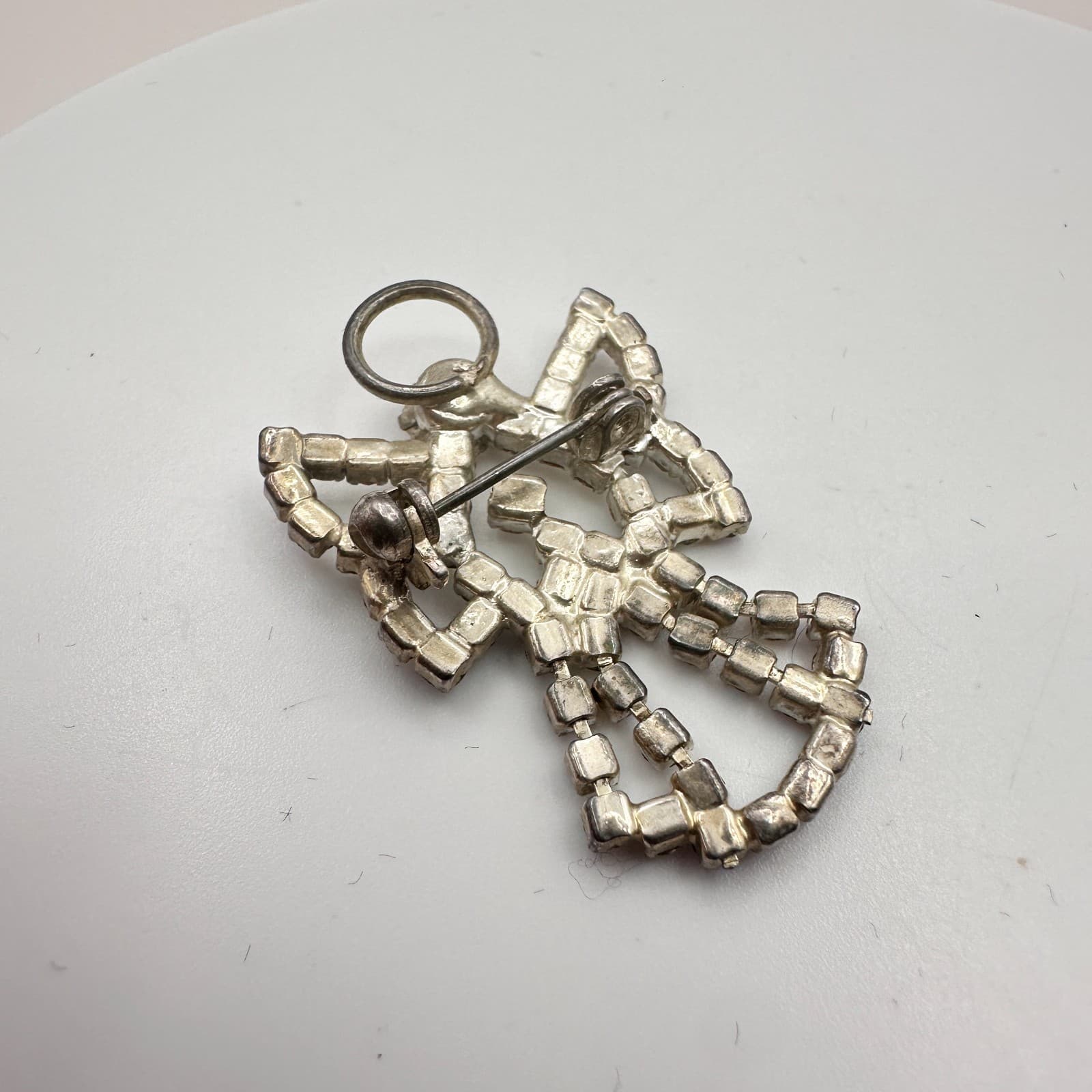Vintage 90s Silver Tone Angel Brooch Pin Aurora Borealis Glass Fashion Jewelry - Thumbnail 7