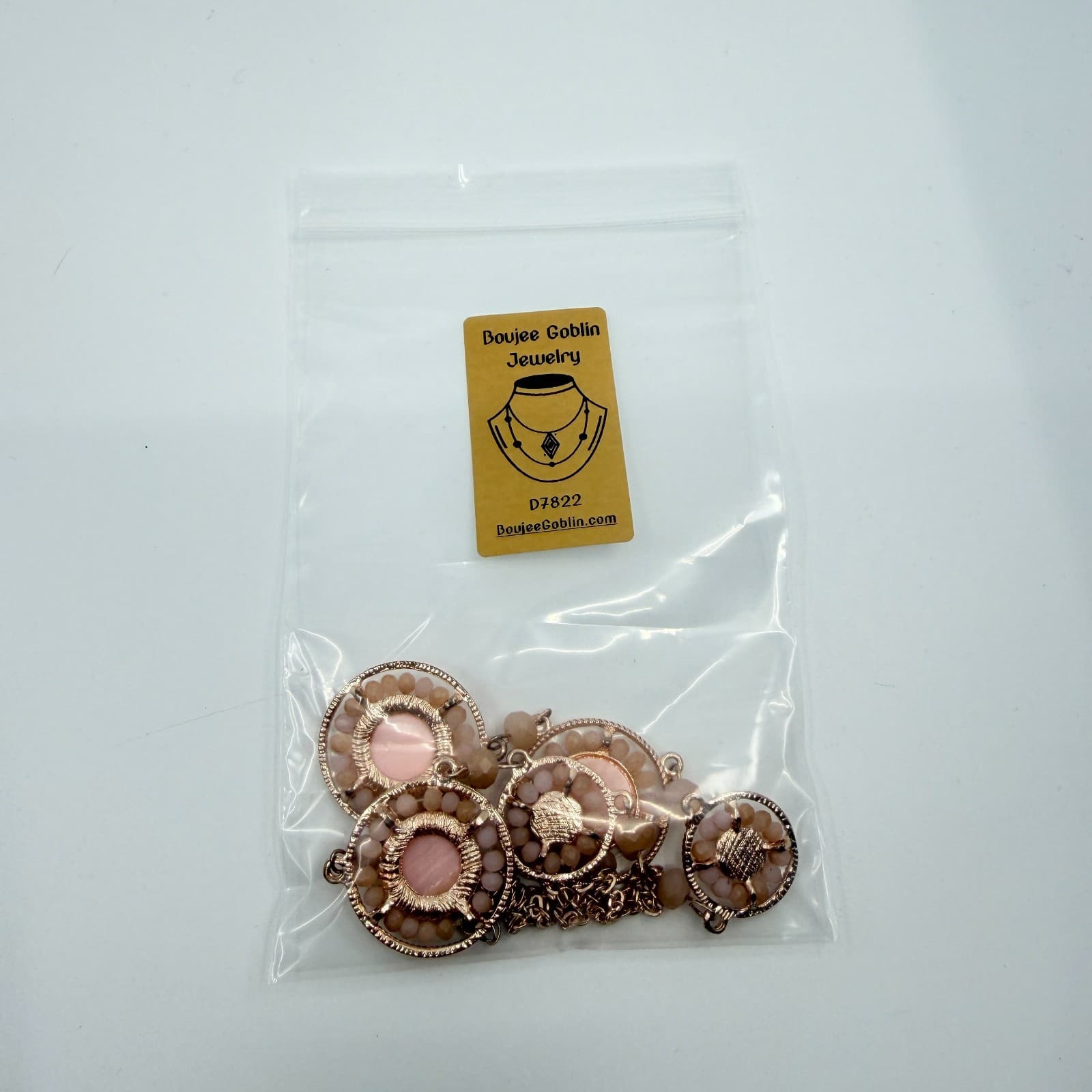 Vintage Gold Tone Medallion Bib Necklace Peach Pink Beaded Round Disc Statement - Thumbnail 8