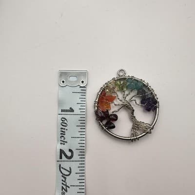Vintage 90s Silver Tone Tree of Life Pendant Beaded Women's Classic Jewelry - Thumbnail 5