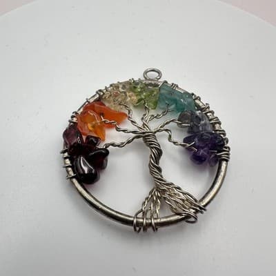 Vintage 90s Silver Tone Tree of Life Pendant Beaded Women's Classic Jewelry - Thumbnail 4
