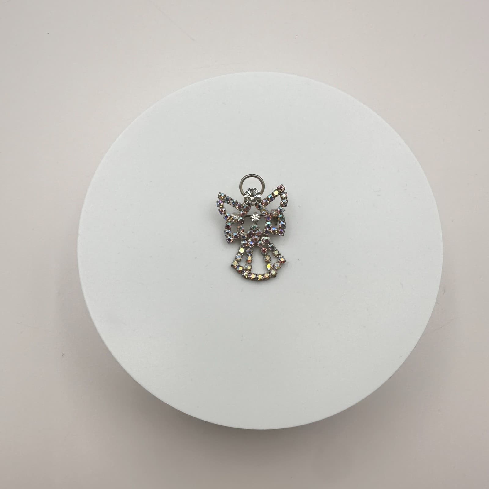 Vintage 90s Silver Tone Angel Brooch Pin Aurora Borealis Glass Fashion Jewelry - Thumbnail 2