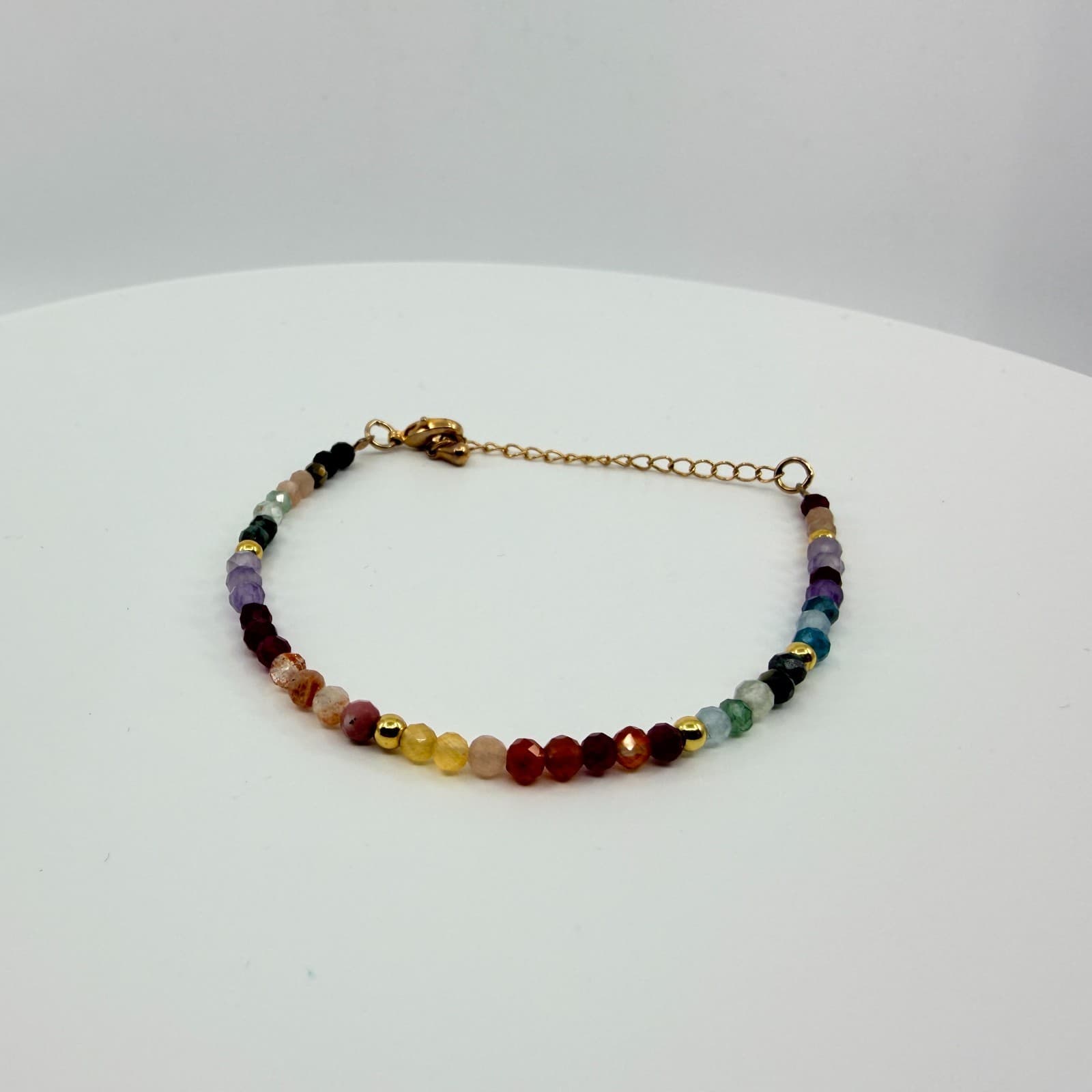 Vintage Gold Tone Multicolor Faceted Rondelle Bead Bracelet Rainbow Minimalist - Thumbnail 3