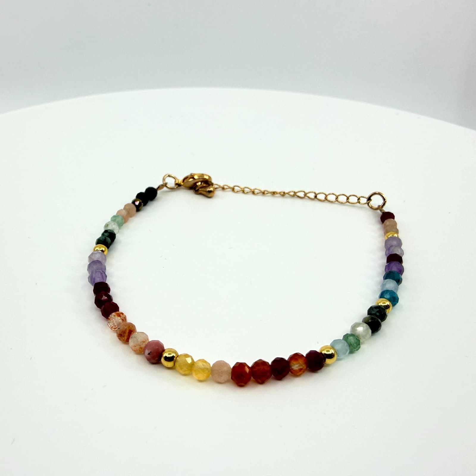 Vintage Gold Tone Multicolor Faceted Rondelle Bead Bracelet Rainbow Minimalist