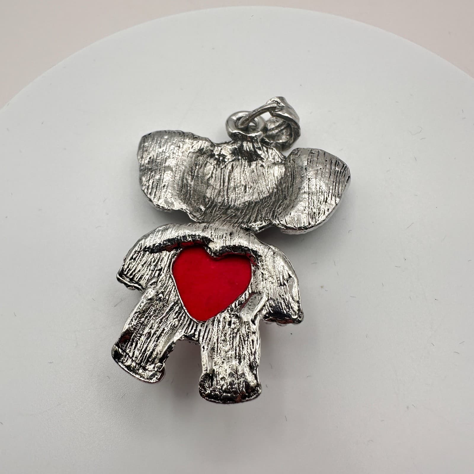 Vintage 90s Silver Tone Elephant Red Heart Rhinestone Pendant Women's Jewelry - Thumbnail 6