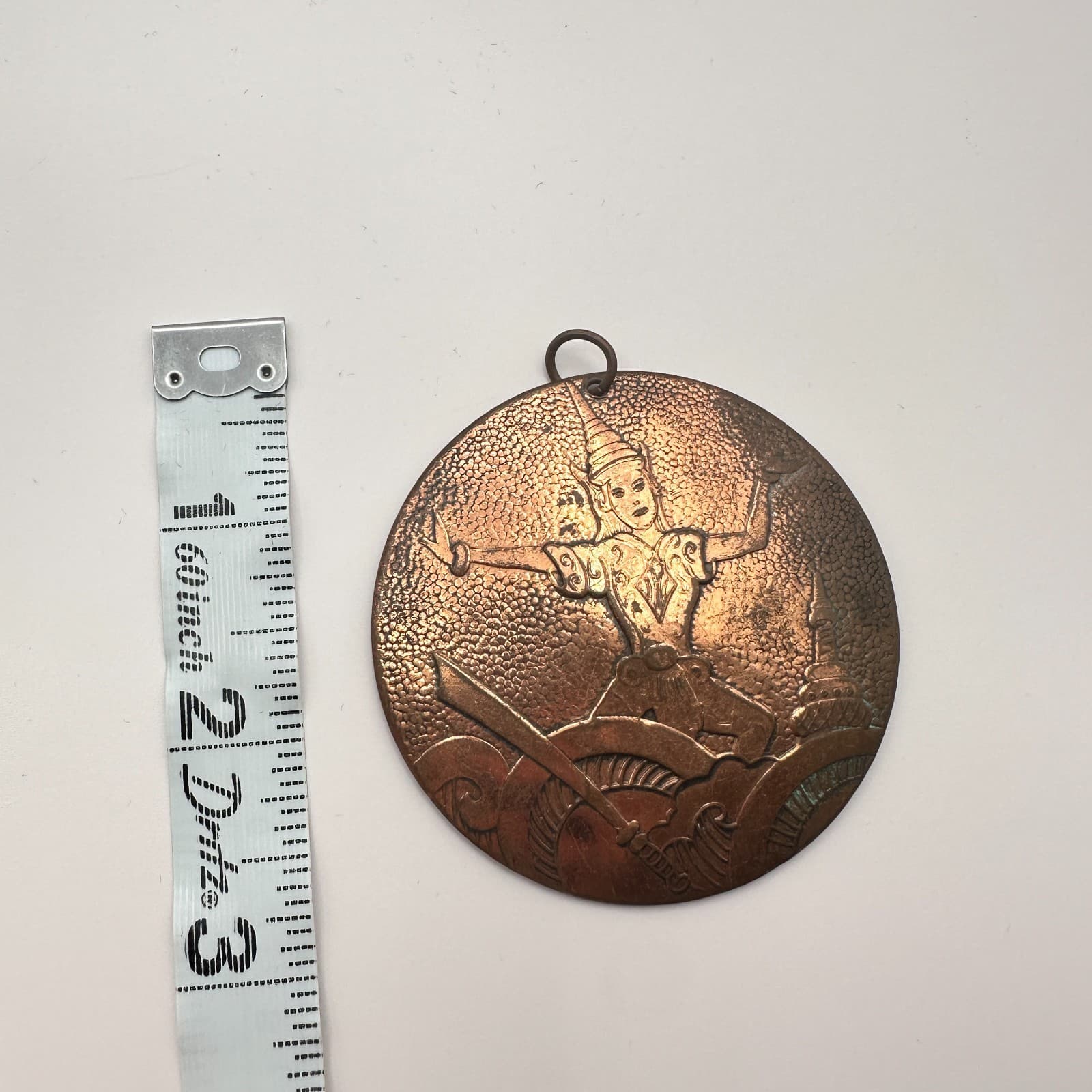 Vintage Y2K Copper Tone Siamese Dancer Apsara Round Pendant Unisex Jewelry - Thumbnail 7