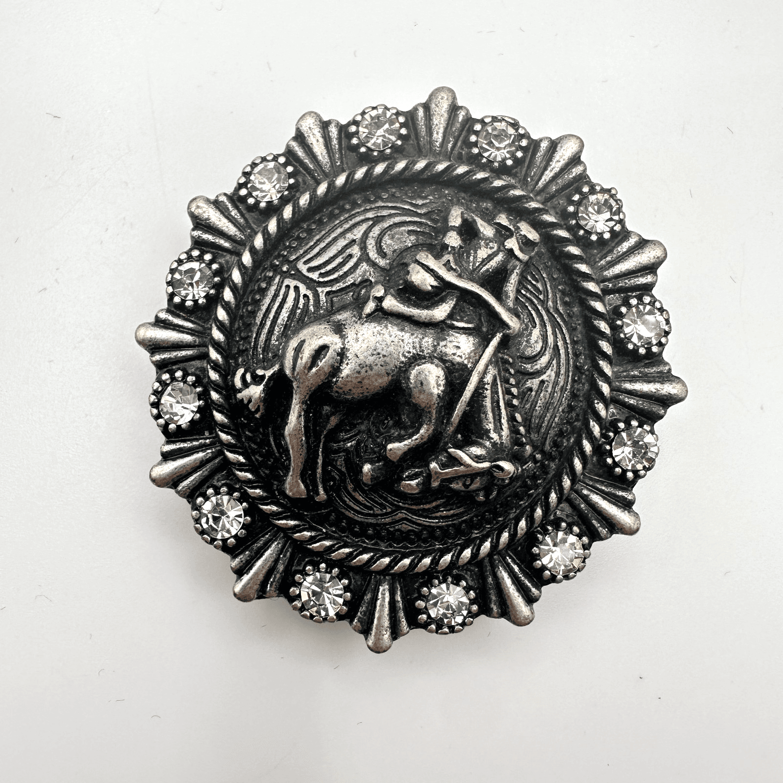 Vintage 90s Silver Tone Cowboy Rider Rhinestone Brooch Pin Classic Jewelry