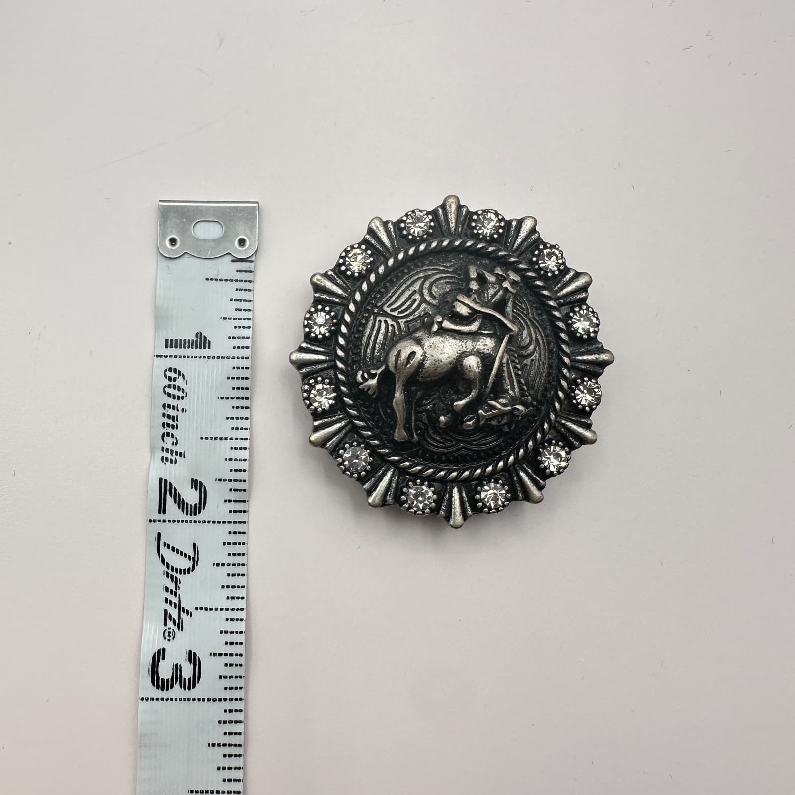 Vintage 90s Silver Tone Cowboy Rider Rhinestone Brooch Pin Classic Jewelry - Thumbnail 6