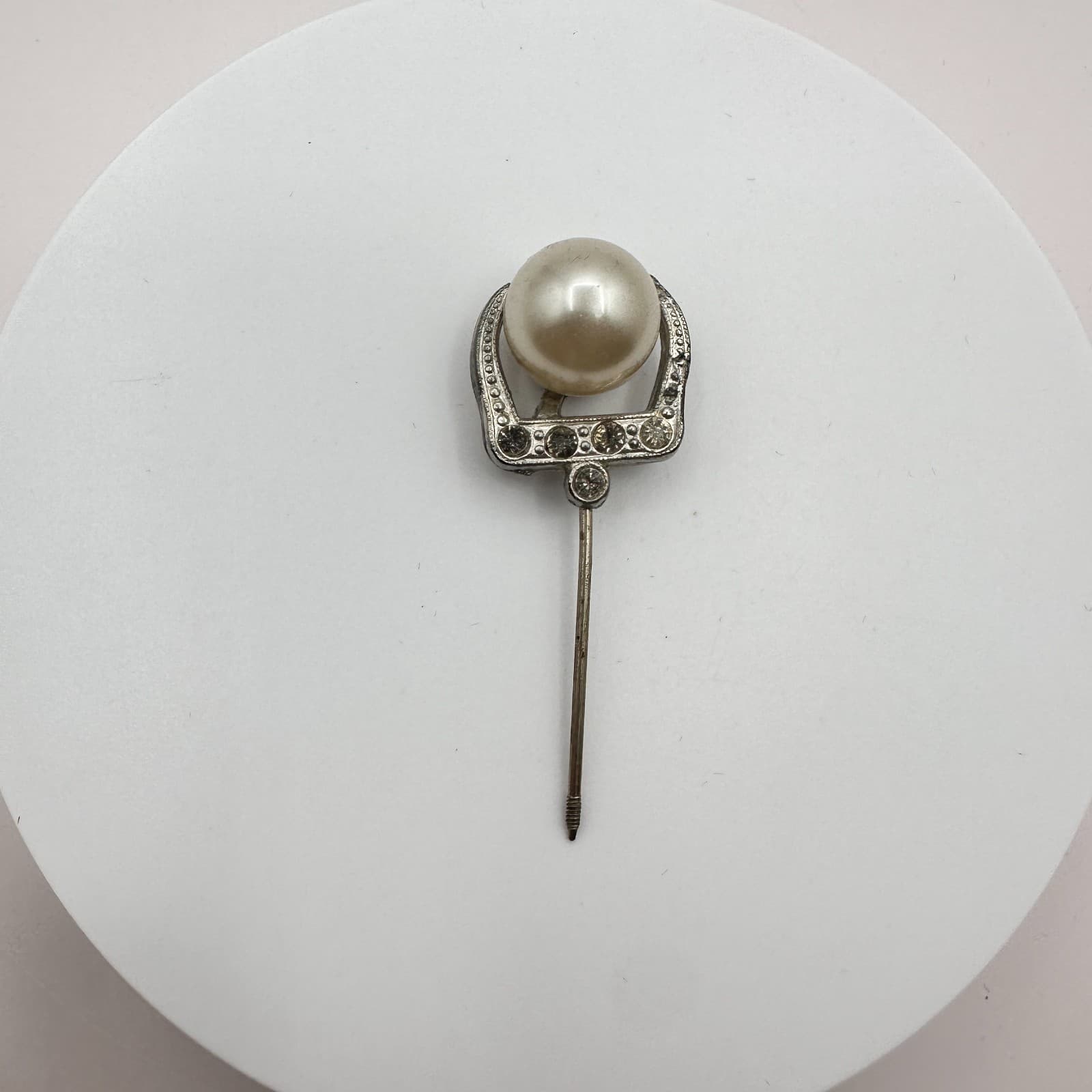 Vintage Y2K Silver Tone Faux Pearl Hair Stick Pin Rhinestone Unisex Jewelry - Thumbnail 3