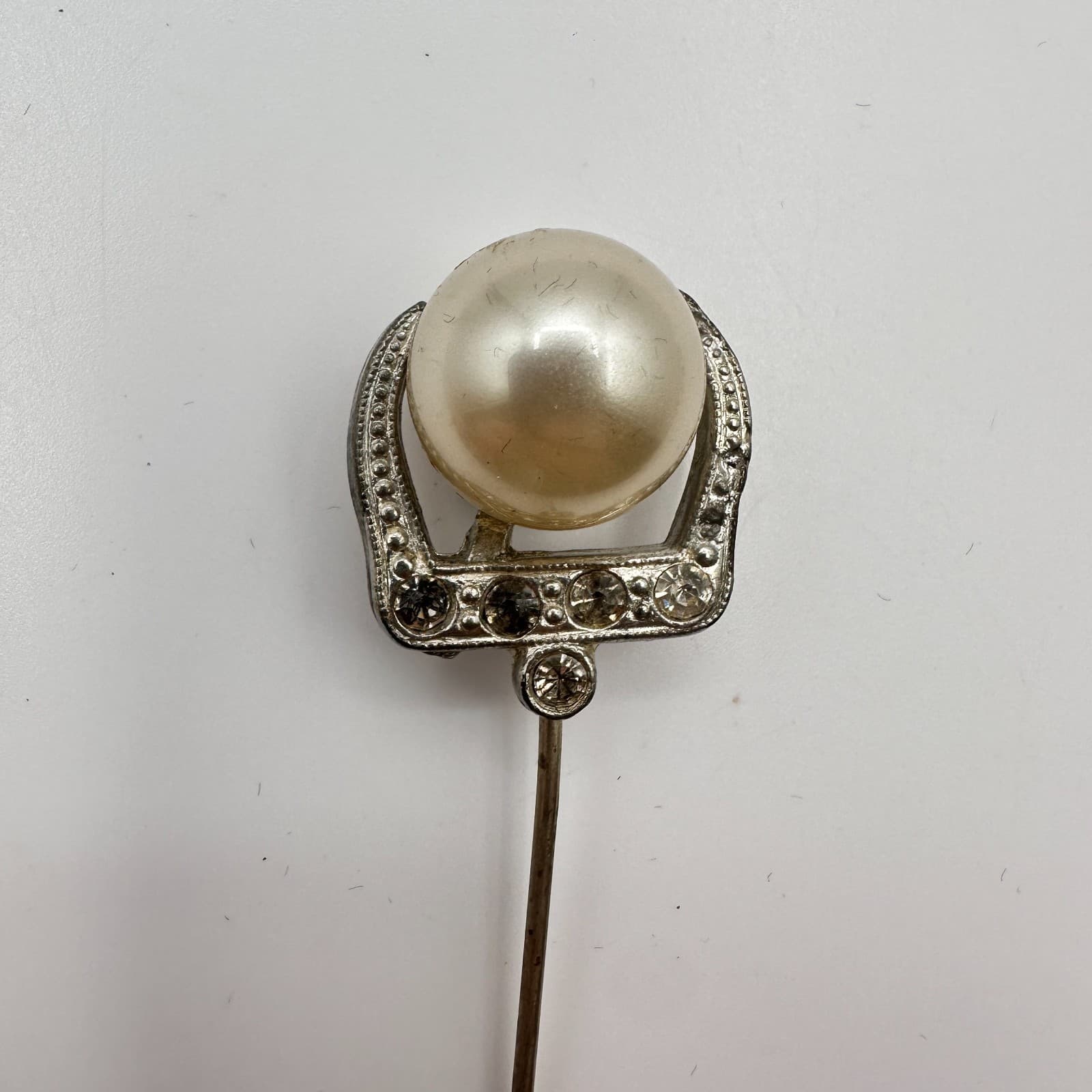 Vintage Y2K Silver Tone Faux Pearl Hair Stick Pin Rhinestone Unisex Jewelry - Thumbnail 4