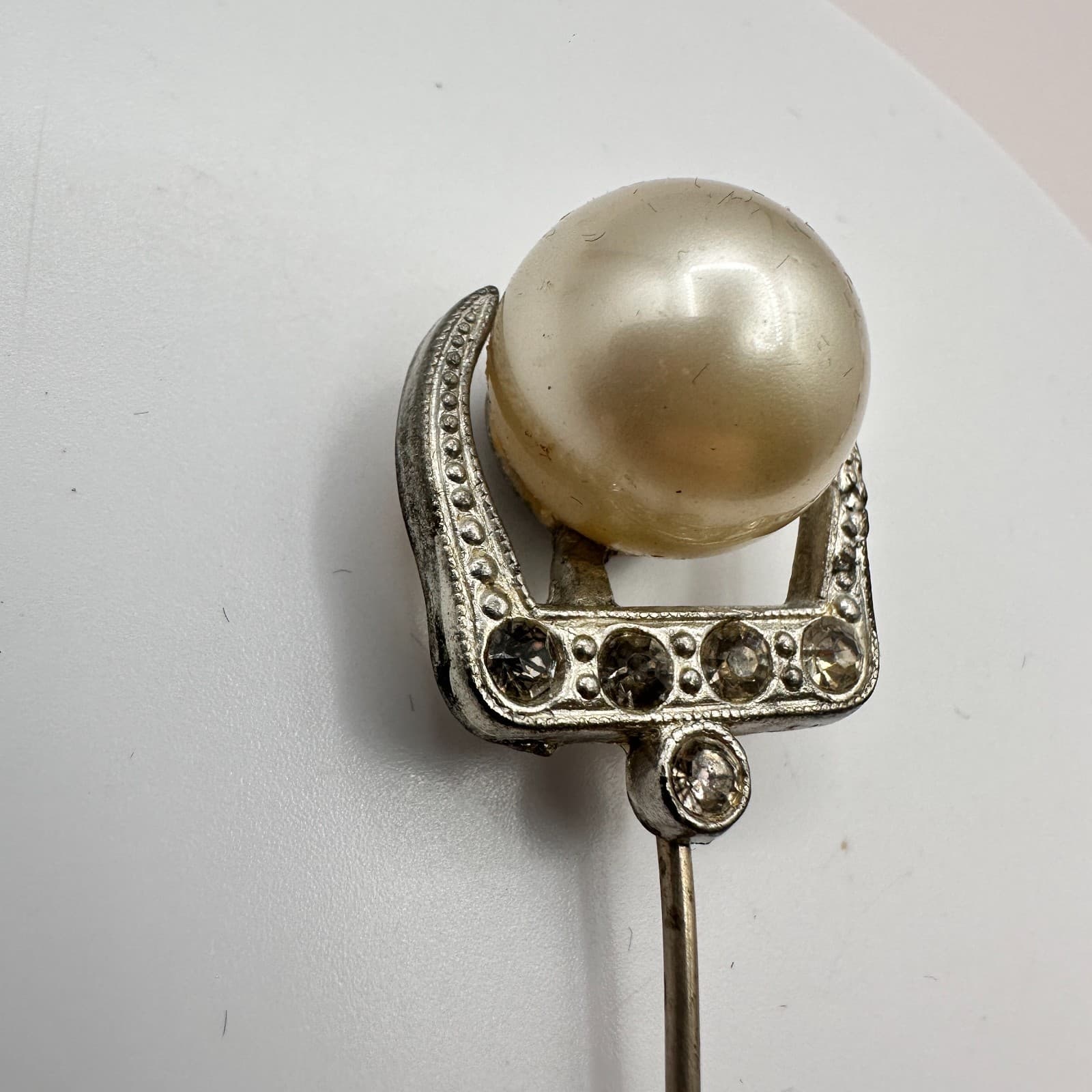 Vintage Y2K Silver Tone Faux Pearl Hair Stick Pin Rhinestone Unisex Jewelry - Thumbnail 5