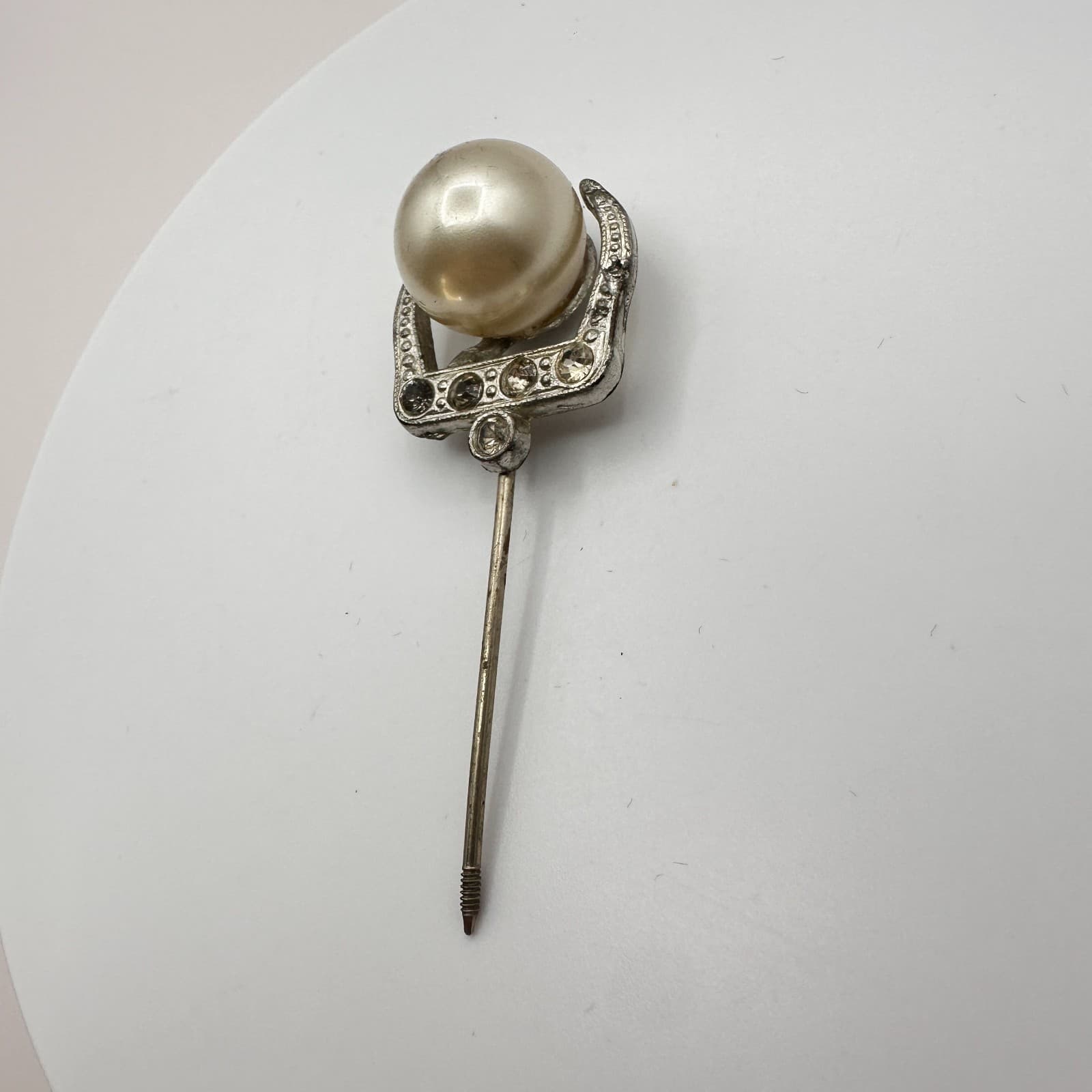 Vintage Y2K Silver Tone Faux Pearl Hair Stick Pin Rhinestone Unisex Jewelry - Thumbnail 6