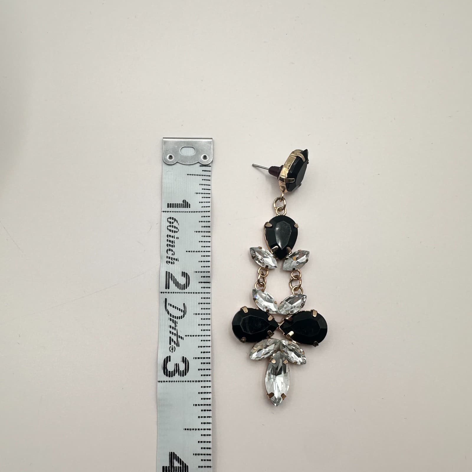 Vintage 90s Gold Tone Dangle Earrings Black &Clear Glass Women's Fashion Jewelry - Thumbnail 9