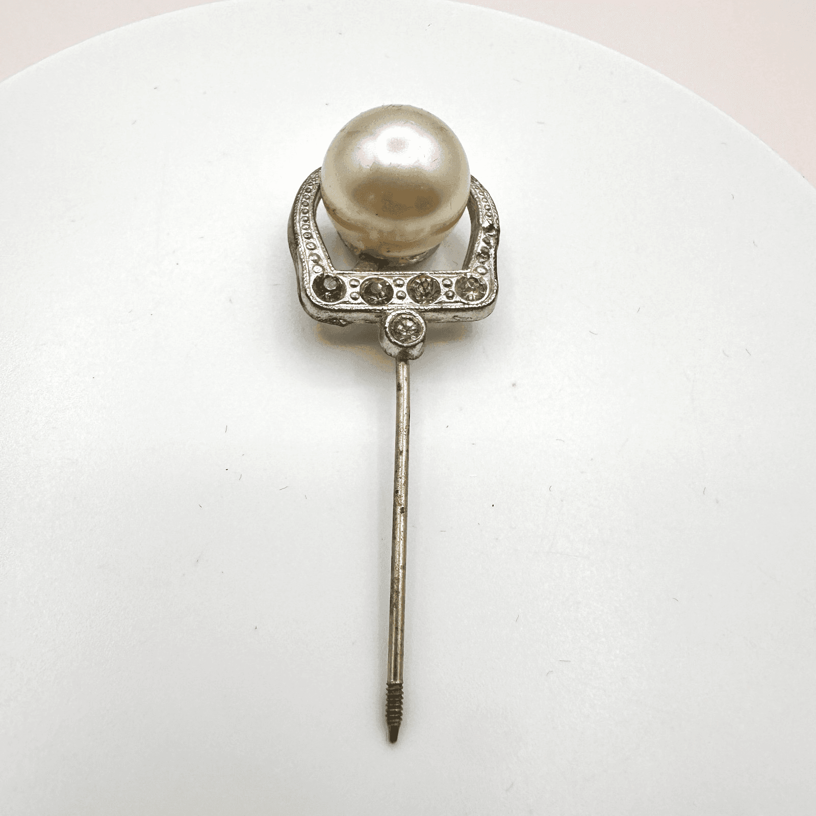 Vintage Y2K Silver Tone Faux Pearl Hair Stick Pin Rhinestone Unisex Jewelry