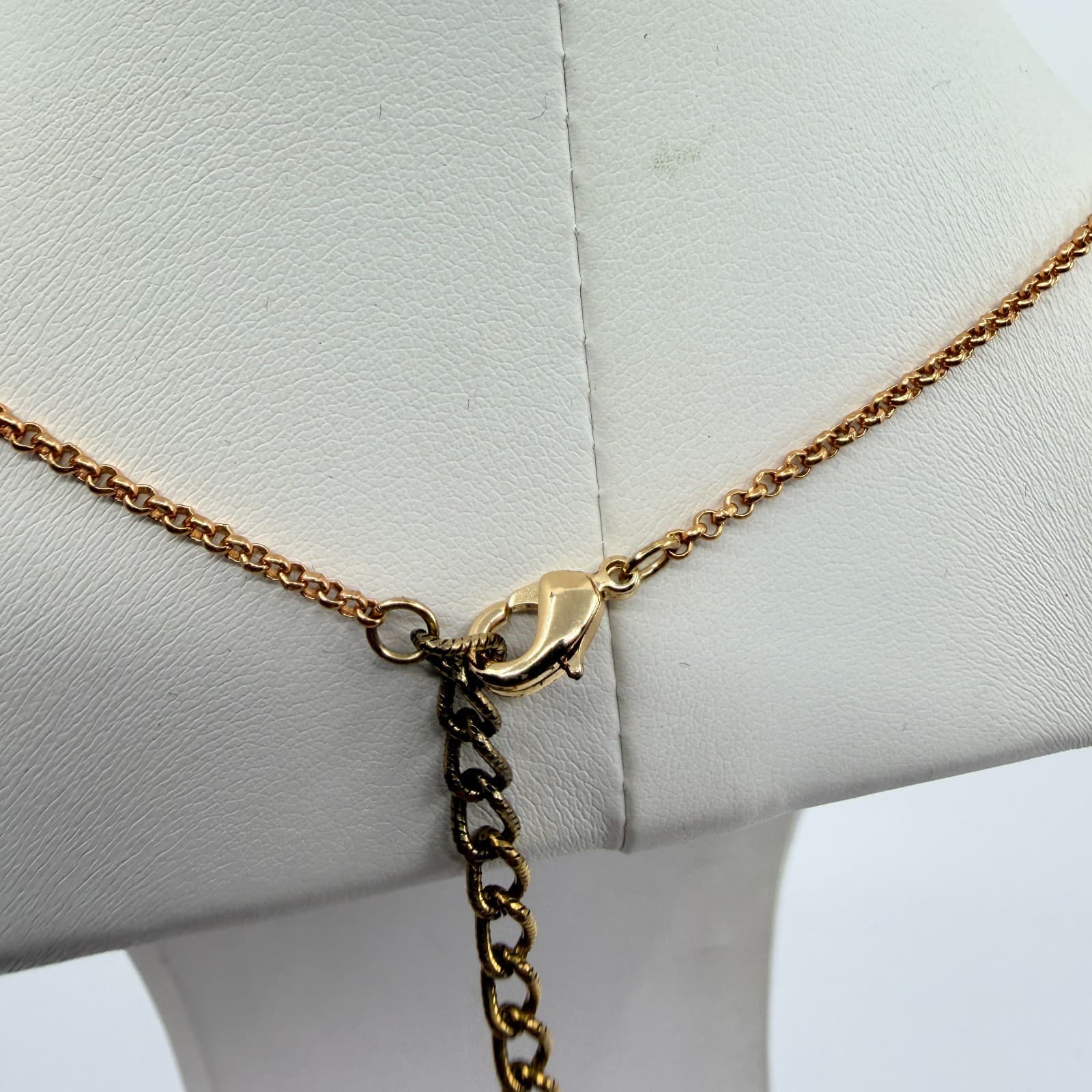 Vintage Rose Gold Tone Chain Necklace Faceted Orange Amber Glass Bead Curved 90s - Thumbnail 7