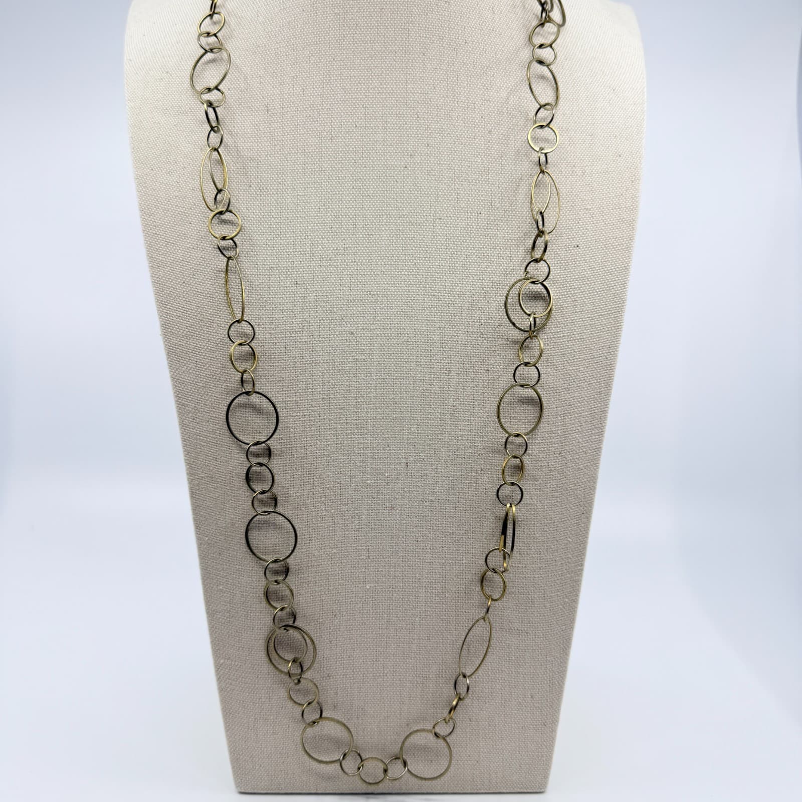 Vintage Gold Tone Mixed Hoop Link Necklace Statement Bold Chunky Statement 90s - Thumbnail 8