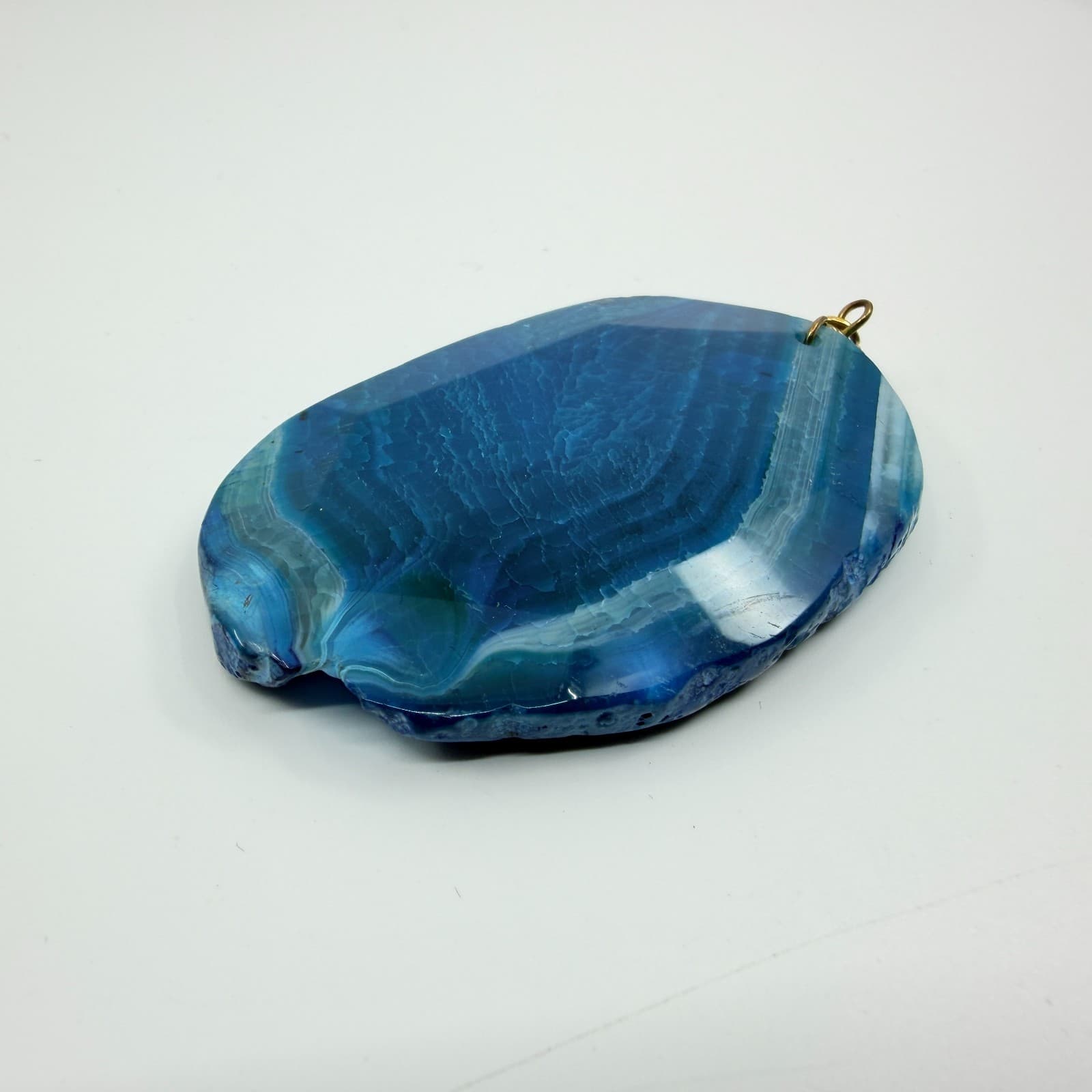 Vintage Blue Agate Style Pendant Large Faceted Oval Slab Marbled Geode Boho Y2K - Thumbnail 5