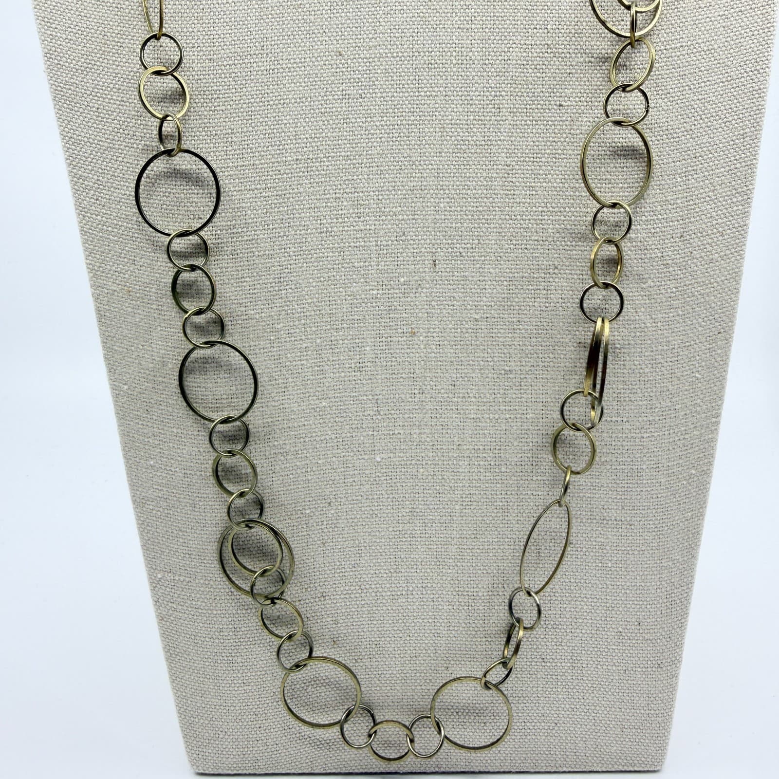 Vintage Gold Tone Mixed Hoop Link Necklace Statement Bold Chunky Statement 90s - Thumbnail 2