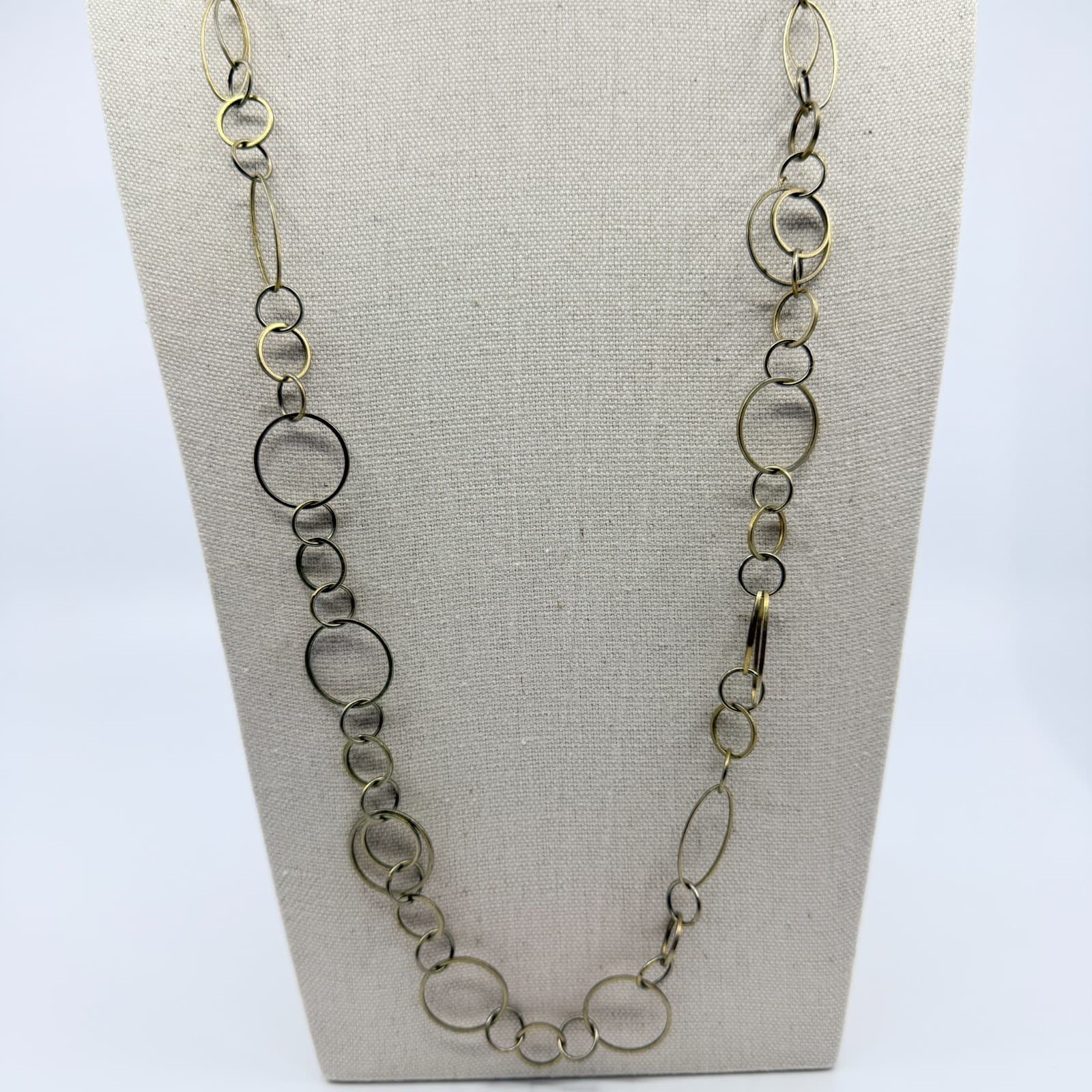 Vintage Gold Tone Mixed Hoop Link Necklace Statement Bold Chunky Statement 90s - Thumbnail 3