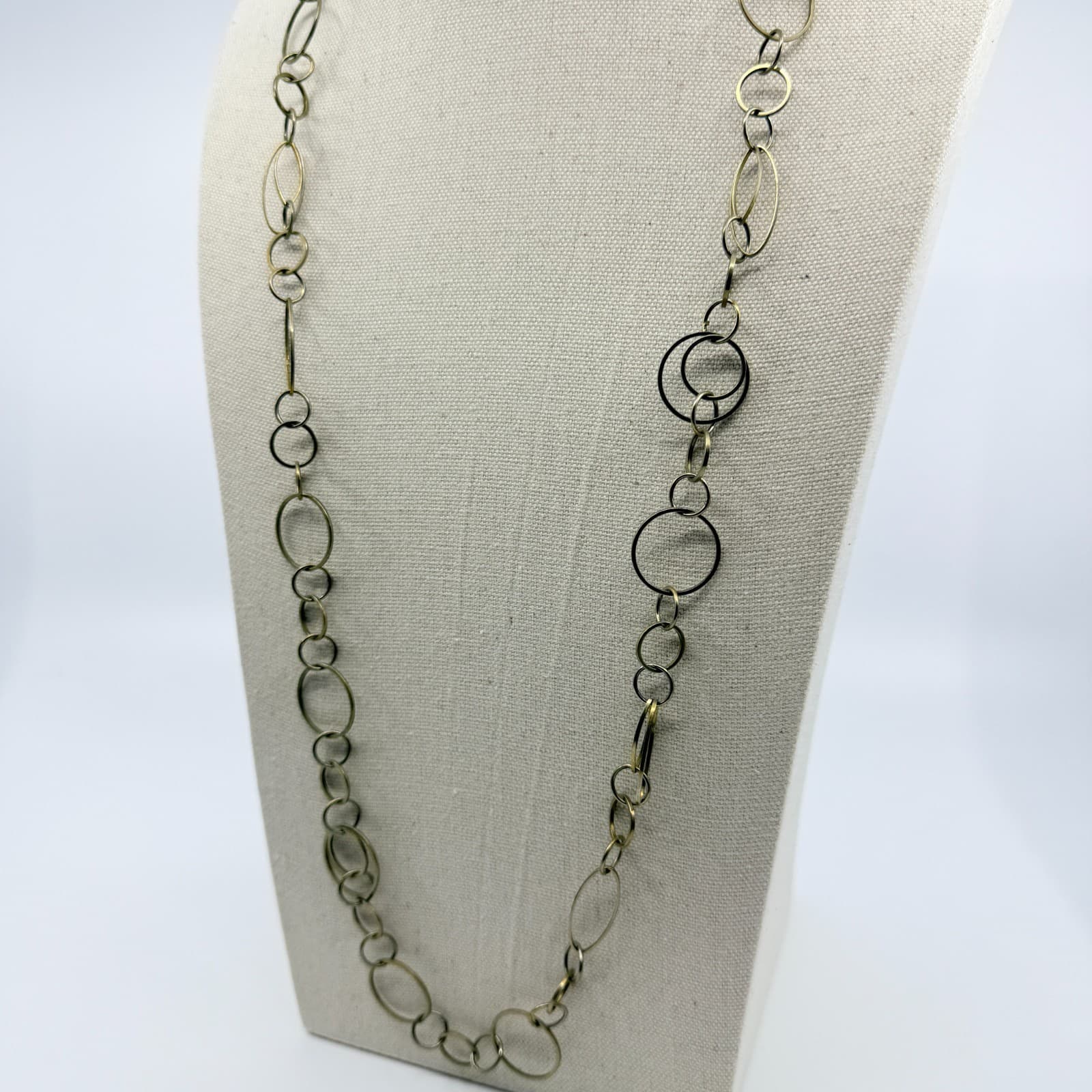 Vintage Gold Tone Mixed Hoop Link Necklace Statement Bold Chunky Statement 90s - Thumbnail 7