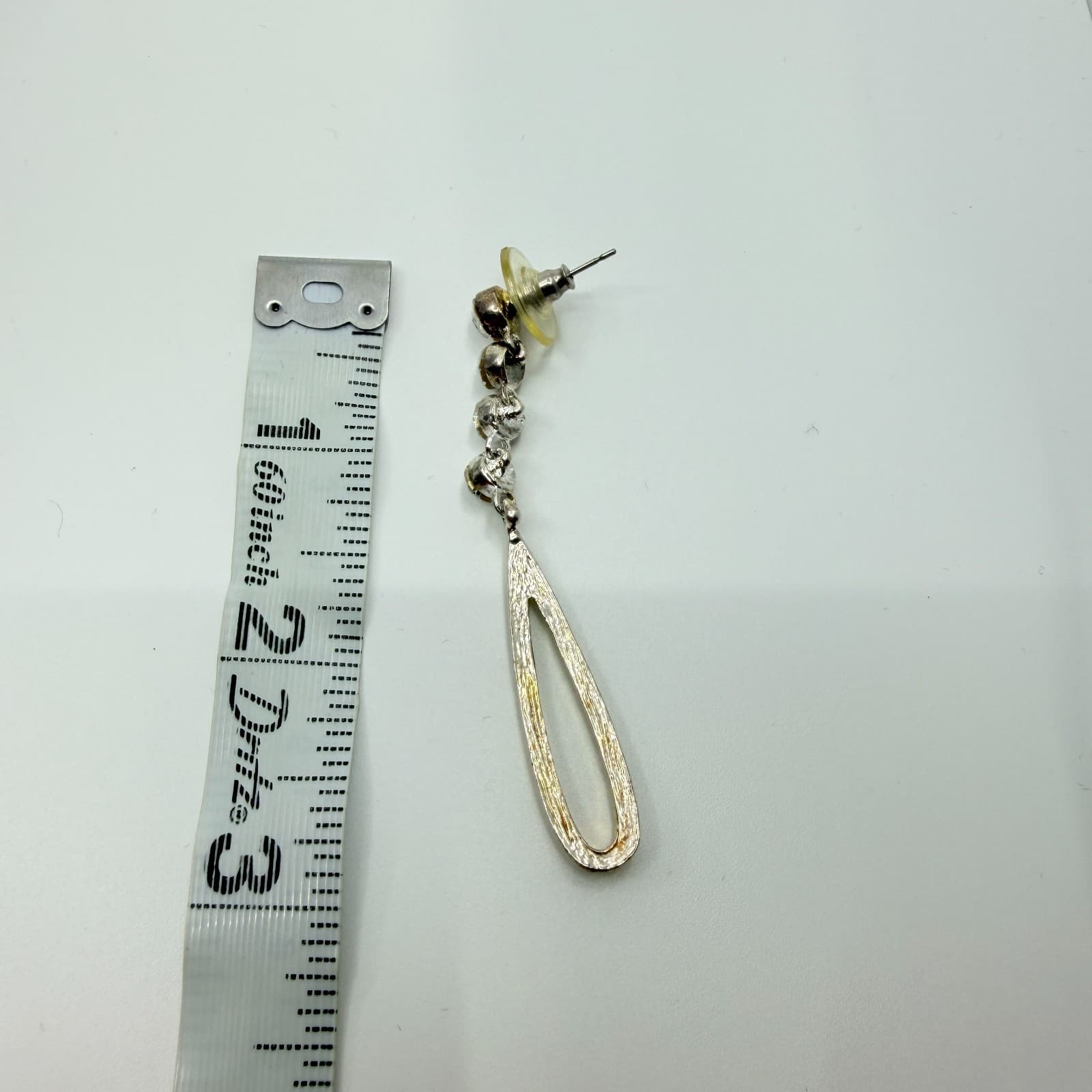 Vintage Gold Tone Dangle Earrings AB Rhinestone Teardrop Open Hoop Statement Y2K - Thumbnail 8