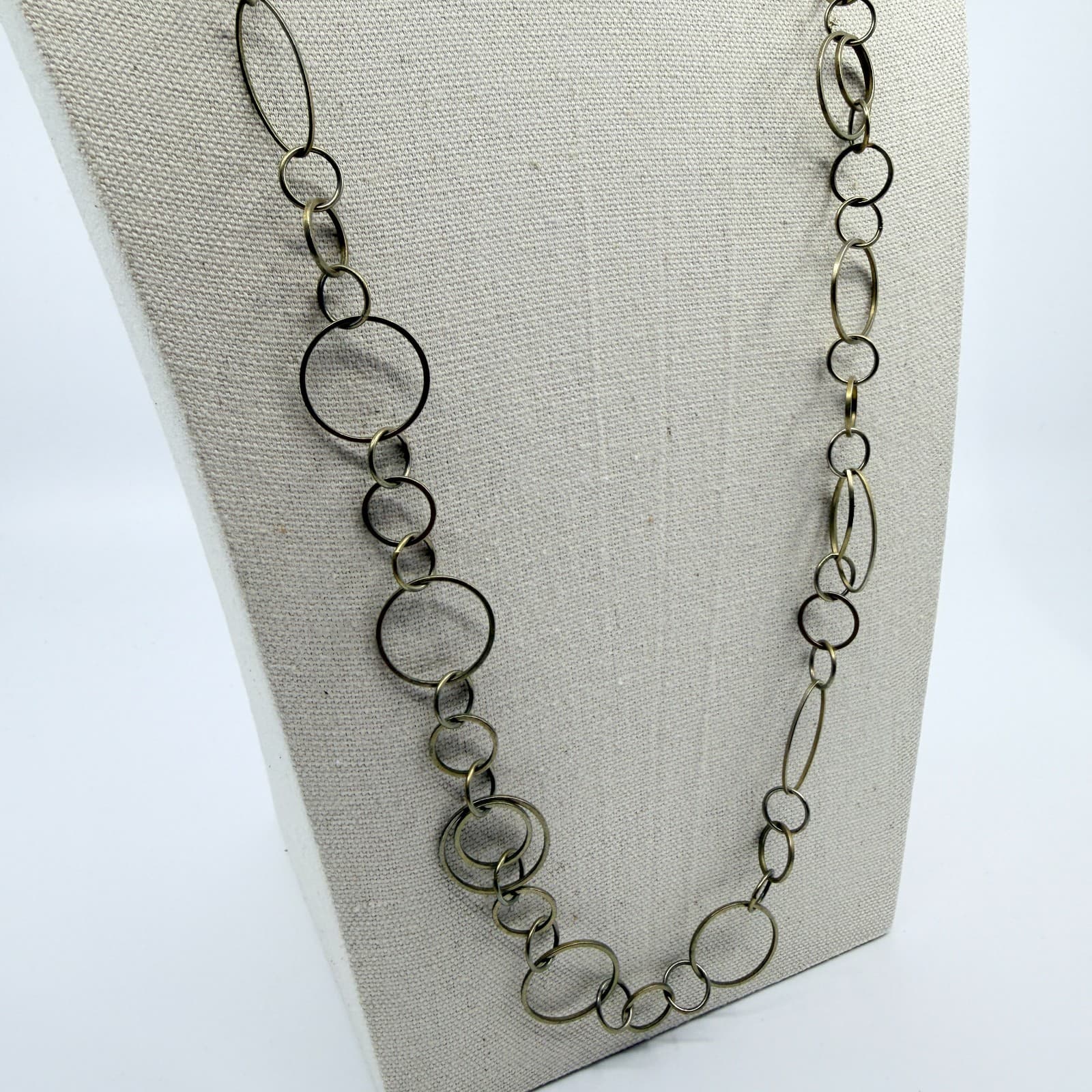 Vintage Gold Tone Mixed Hoop Link Necklace Statement Bold Chunky Statement 90s - Thumbnail 5
