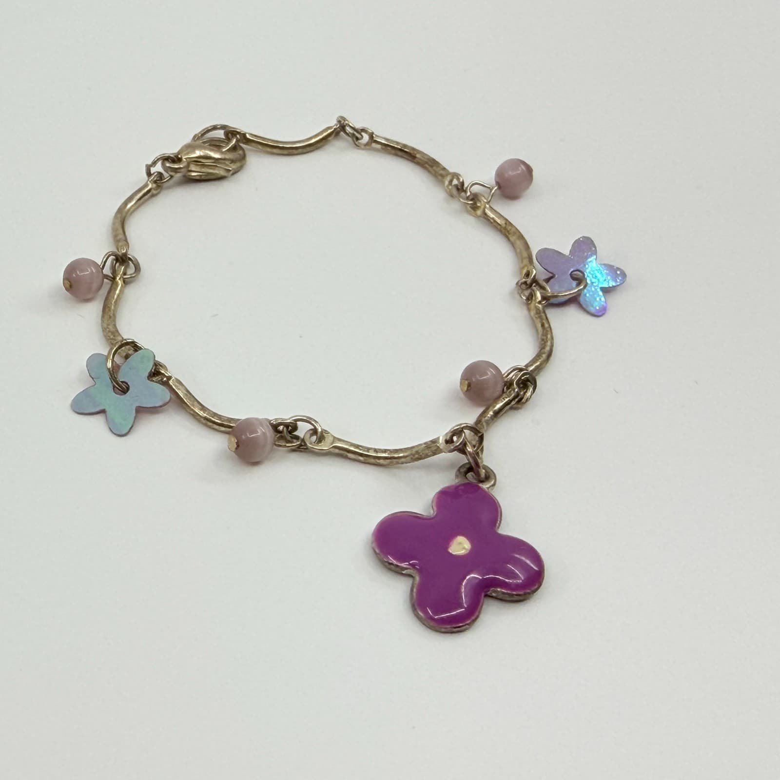 Vintage Gold Tone Jewelry Set Purple Enamel Flower Necklace Bracelet Statement - Thumbnail 6