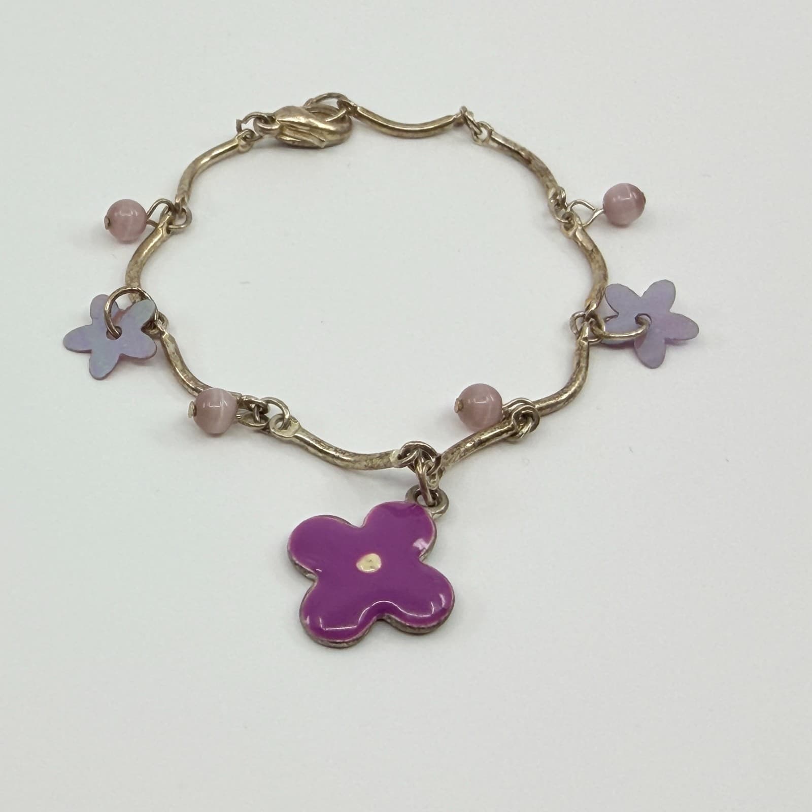 Vintage Gold Tone Jewelry Set Purple Enamel Flower Necklace Bracelet Statement - Thumbnail 4