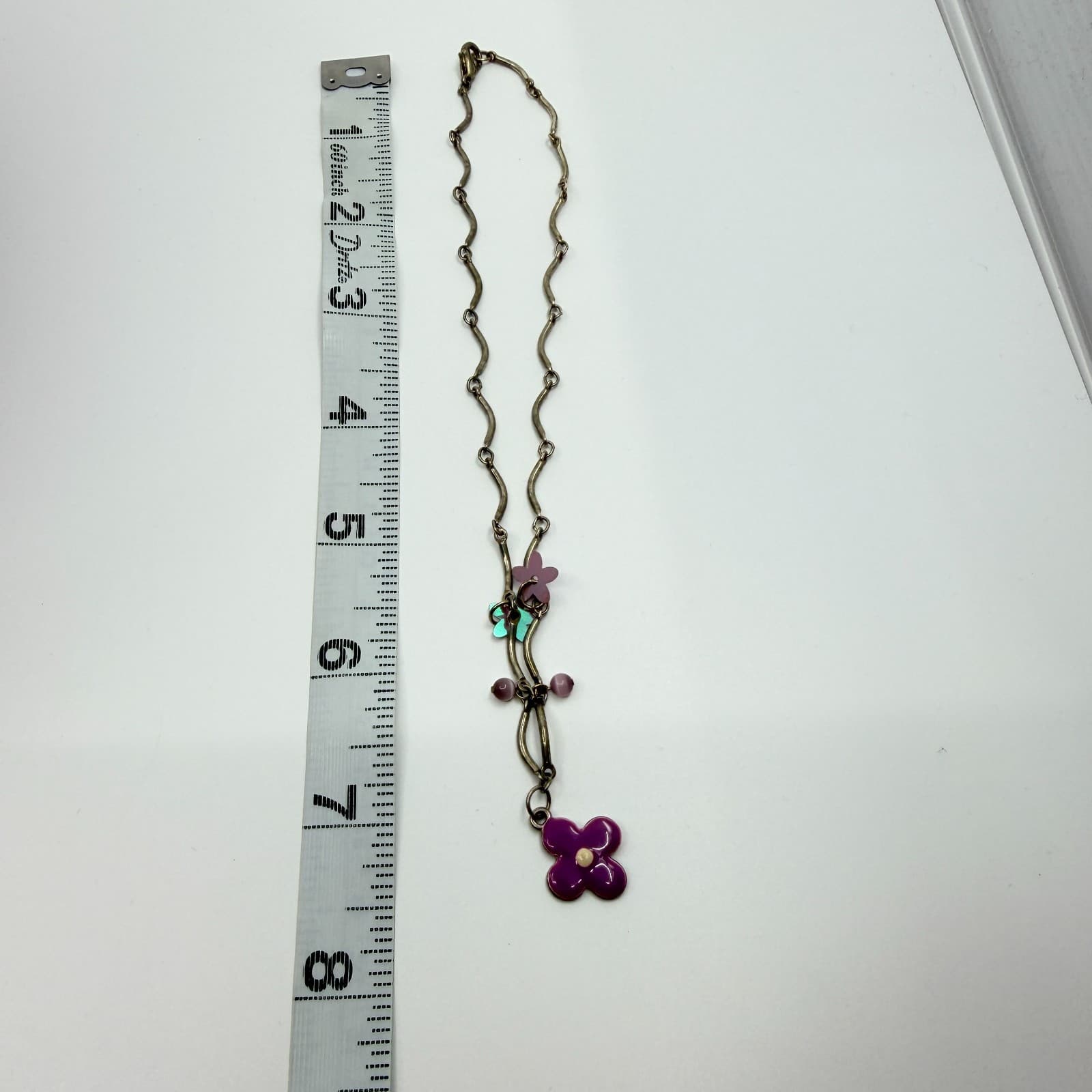 Vintage Gold Tone Jewelry Set Purple Enamel Flower Necklace Bracelet Statement - Thumbnail 14