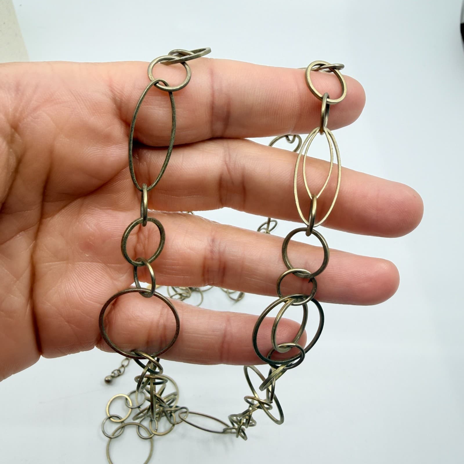 Vintage Gold Tone Mixed Hoop Link Necklace Statement Bold Chunky Statement 90s - Thumbnail 9