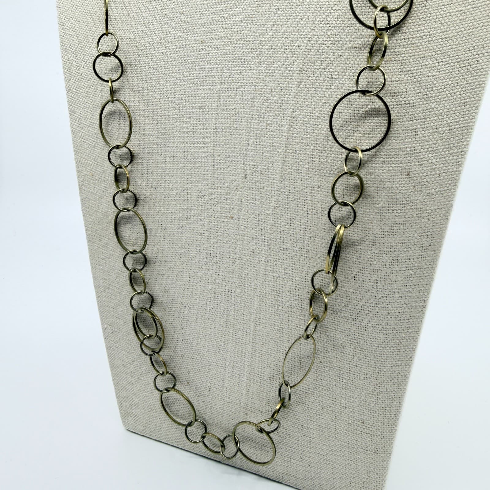 Vintage Gold Tone Mixed Hoop Link Necklace Statement Bold Chunky Statement 90s - Thumbnail 6