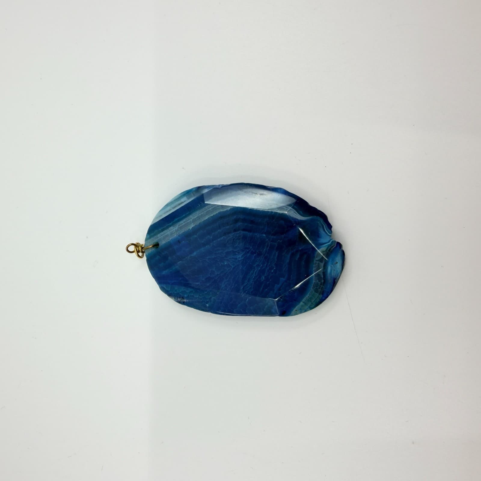 Vintage Blue Agate Style Pendant Large Faceted Oval Slab Marbled Geode Boho Y2K - Thumbnail 6