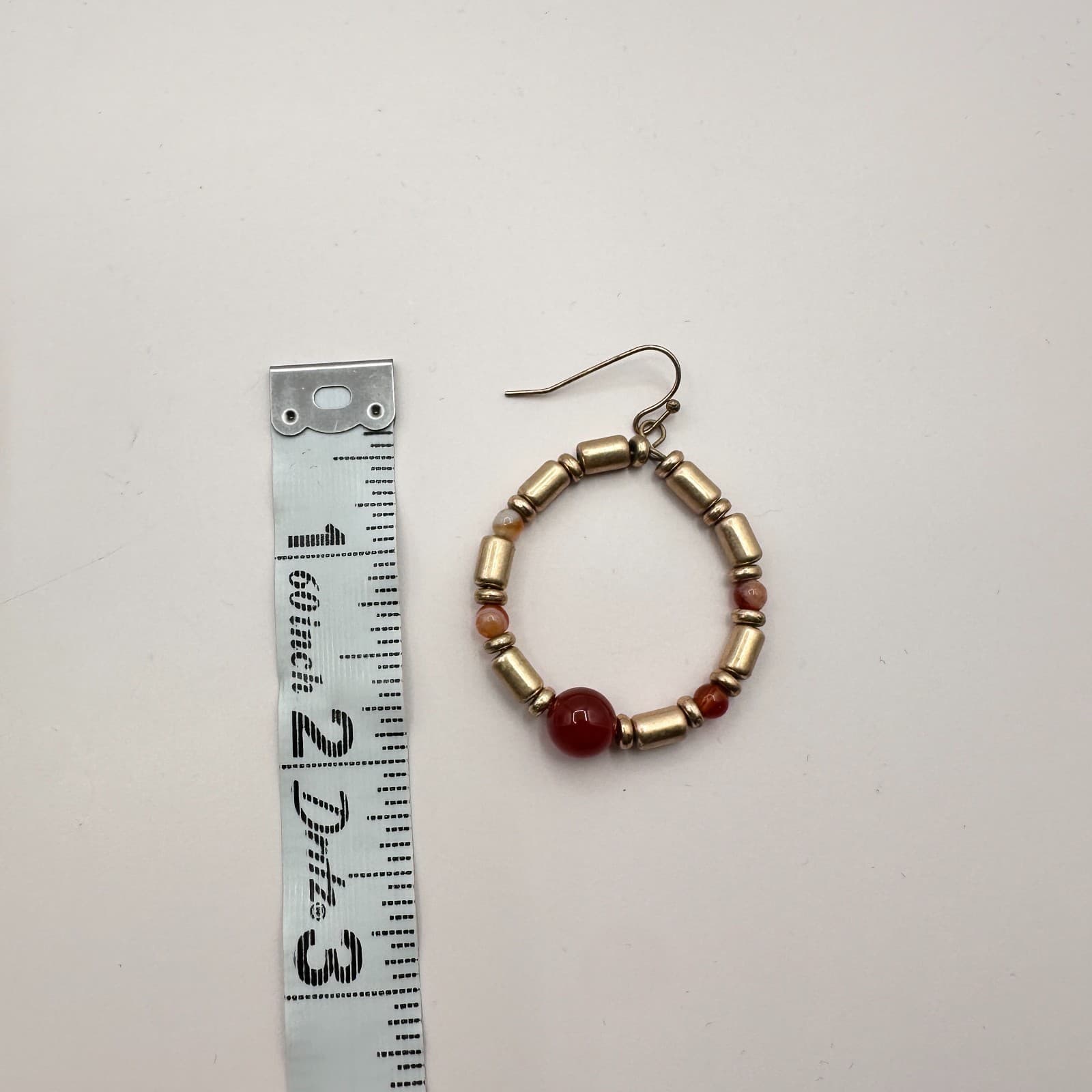 Vintage Style Crimson Stone Beaded Circle Earrings Ornate Gold Tone Jewelry - Thumbnail 5