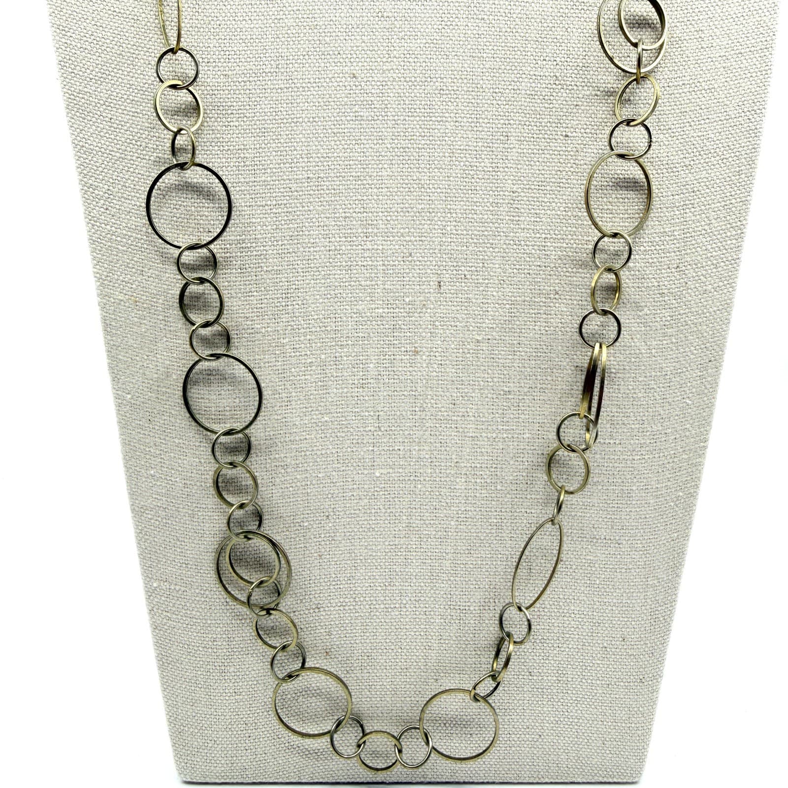Vintage Gold Tone Mixed Hoop Link Necklace Statement Bold Chunky Statement 90s