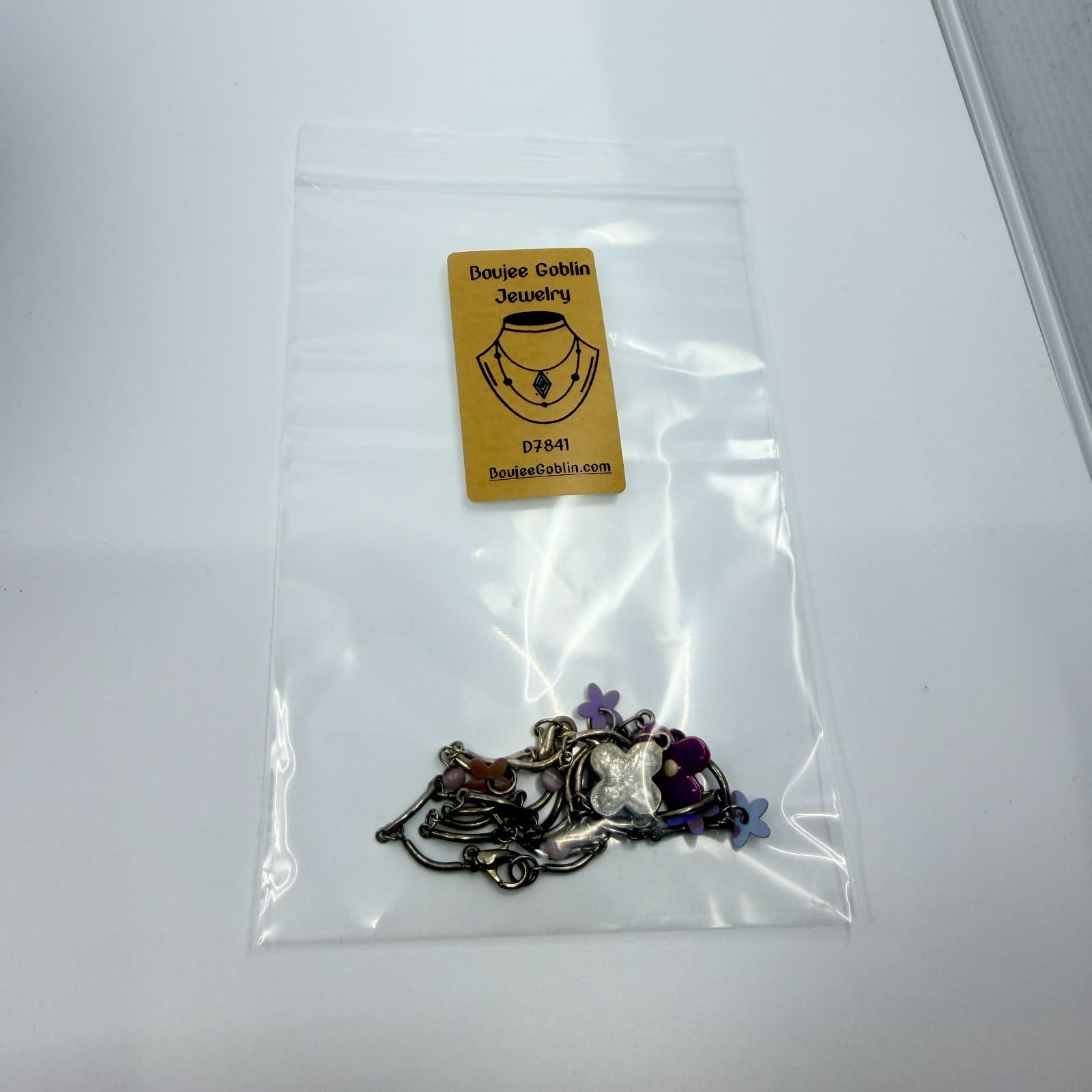 Vintage Gold Tone Jewelry Set Purple Enamel Flower Necklace Bracelet Statement - Thumbnail 15