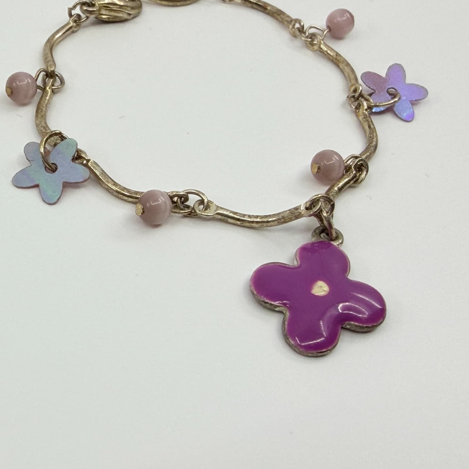 Vintage Gold Tone Jewelry Set Purple Enamel Flower Necklace Bracelet Statement - Thumbnail 5