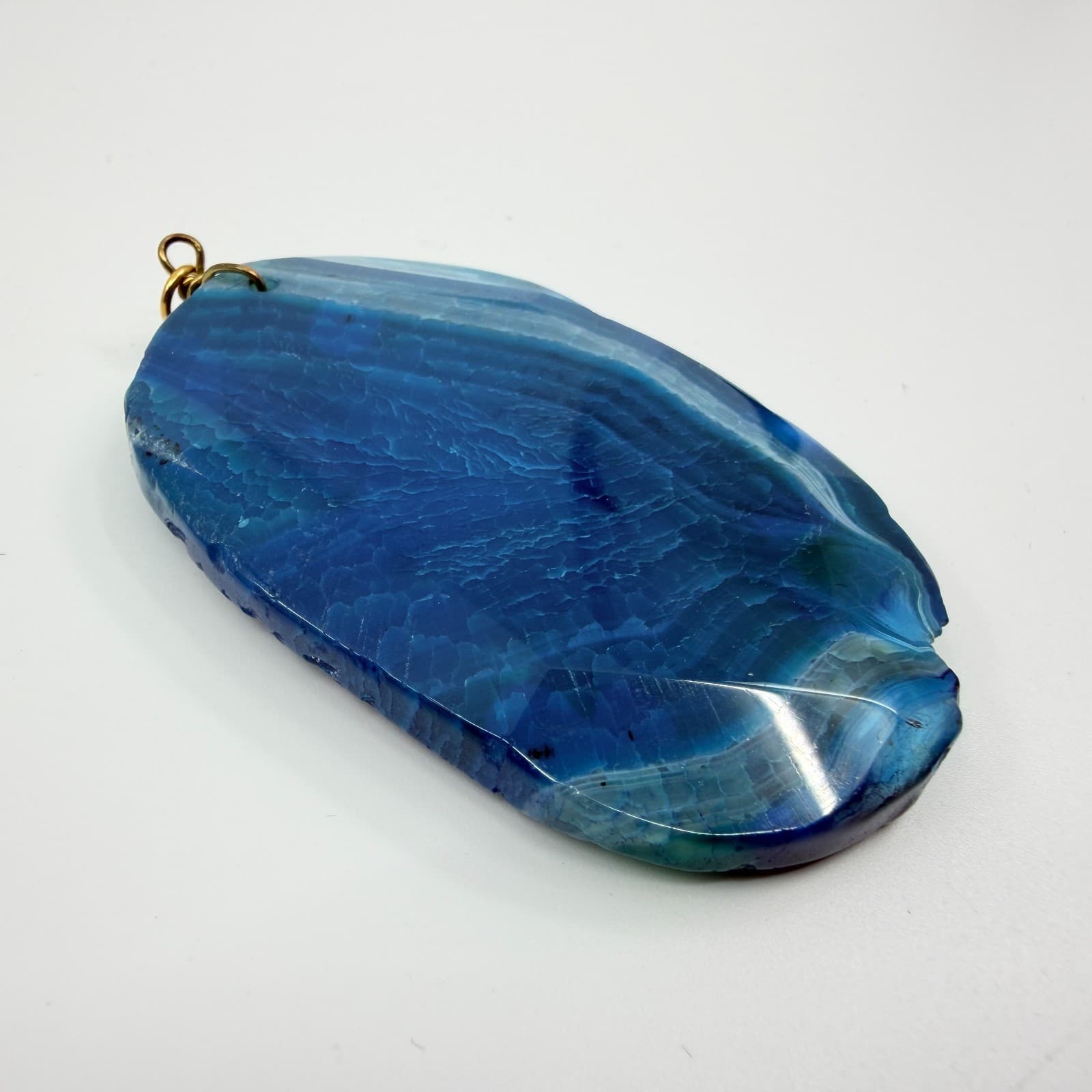 Vintage Blue Agate Style Pendant Large Faceted Oval Slab Marbled Geode Boho Y2K - Thumbnail 4
