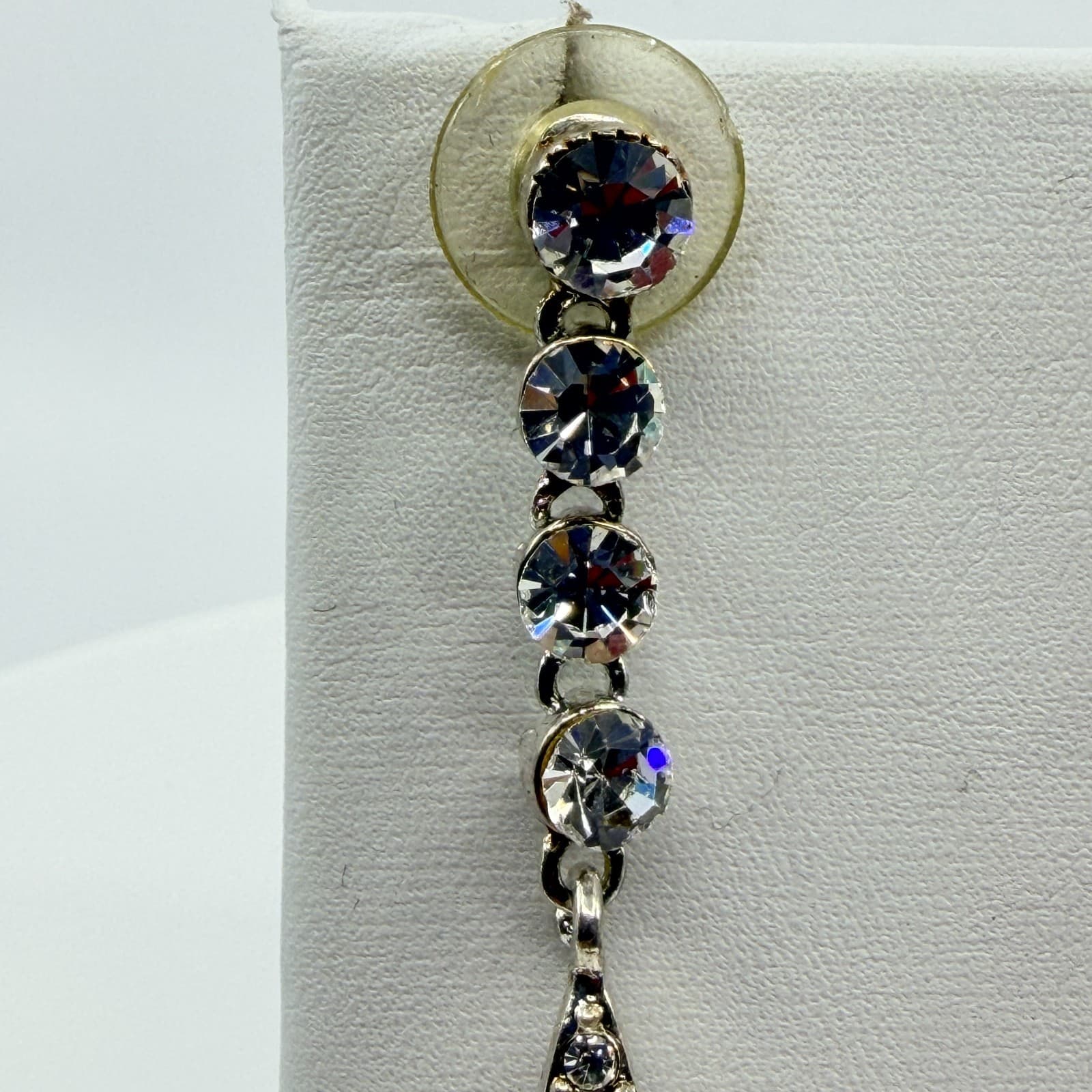 Vintage Gold Tone Dangle Earrings AB Rhinestone Teardrop Open Hoop Statement Y2K - Thumbnail 4