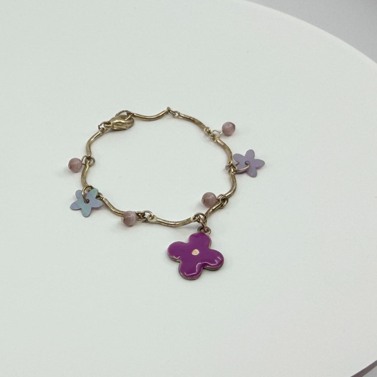 Vintage Gold Tone Jewelry Set Purple Enamel Flower Necklace Bracelet Statement - Thumbnail 7